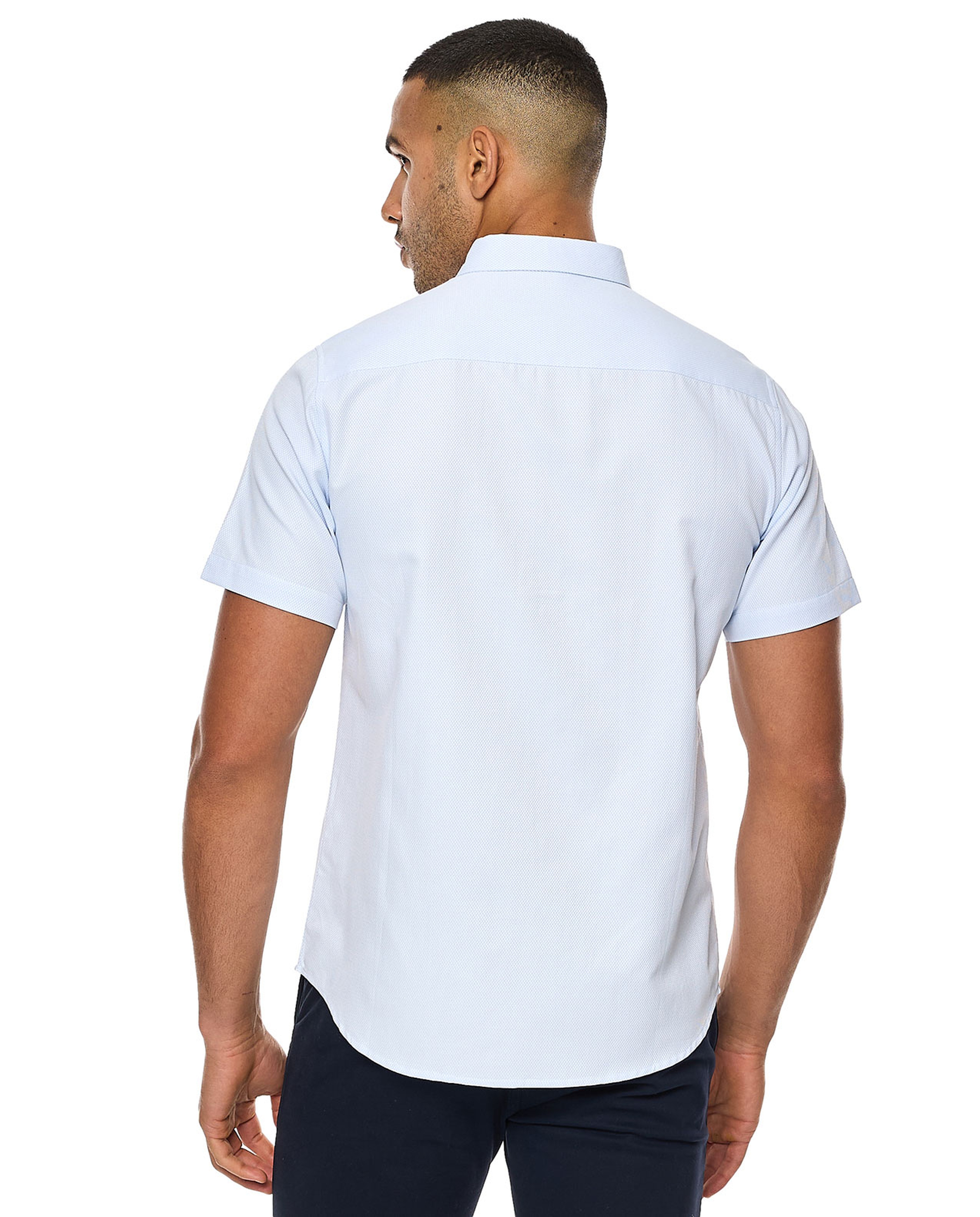 Textured Shirt with Button-Down Collar and Short Sleeves