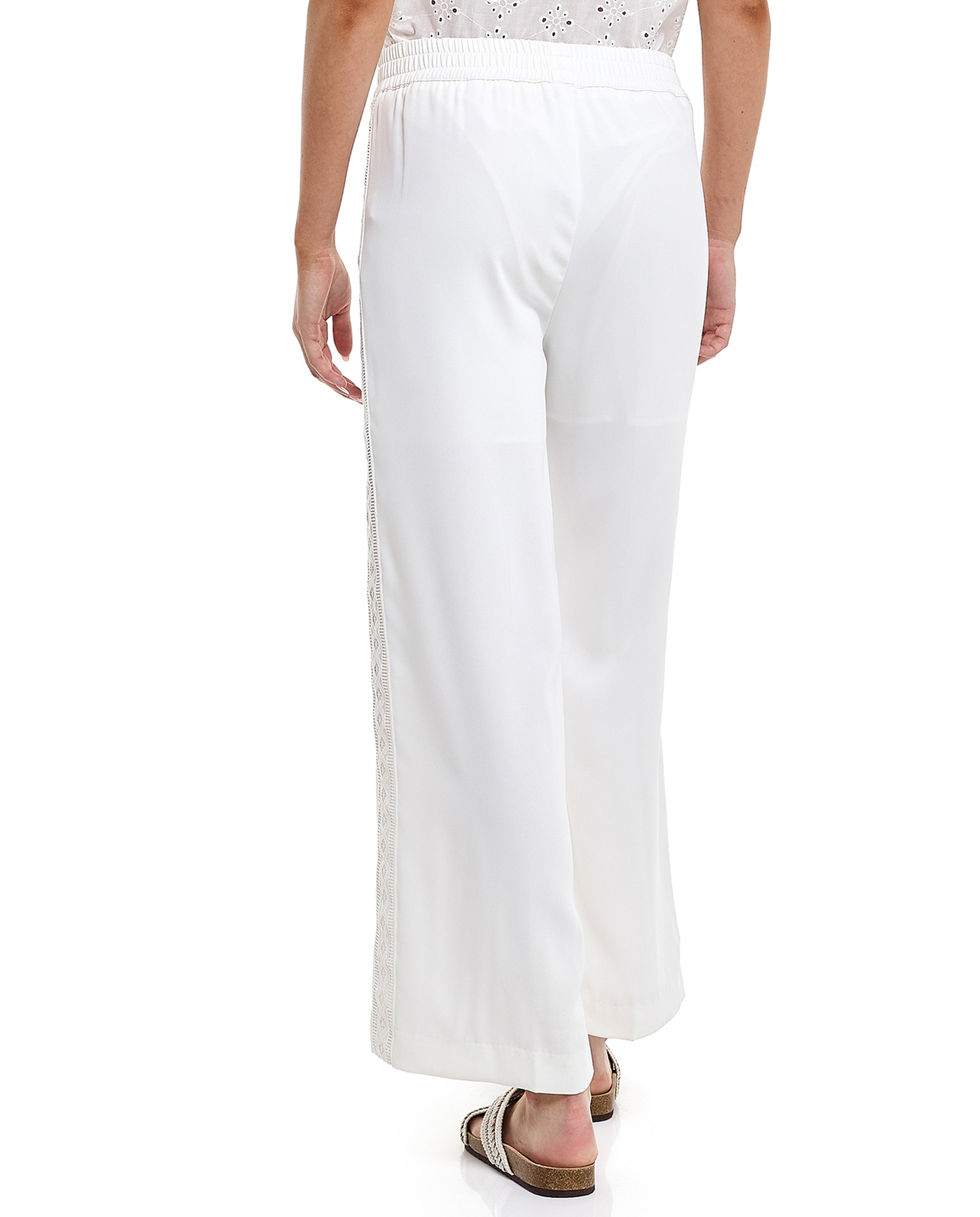 Lace Trim Pants with Elastic Waist