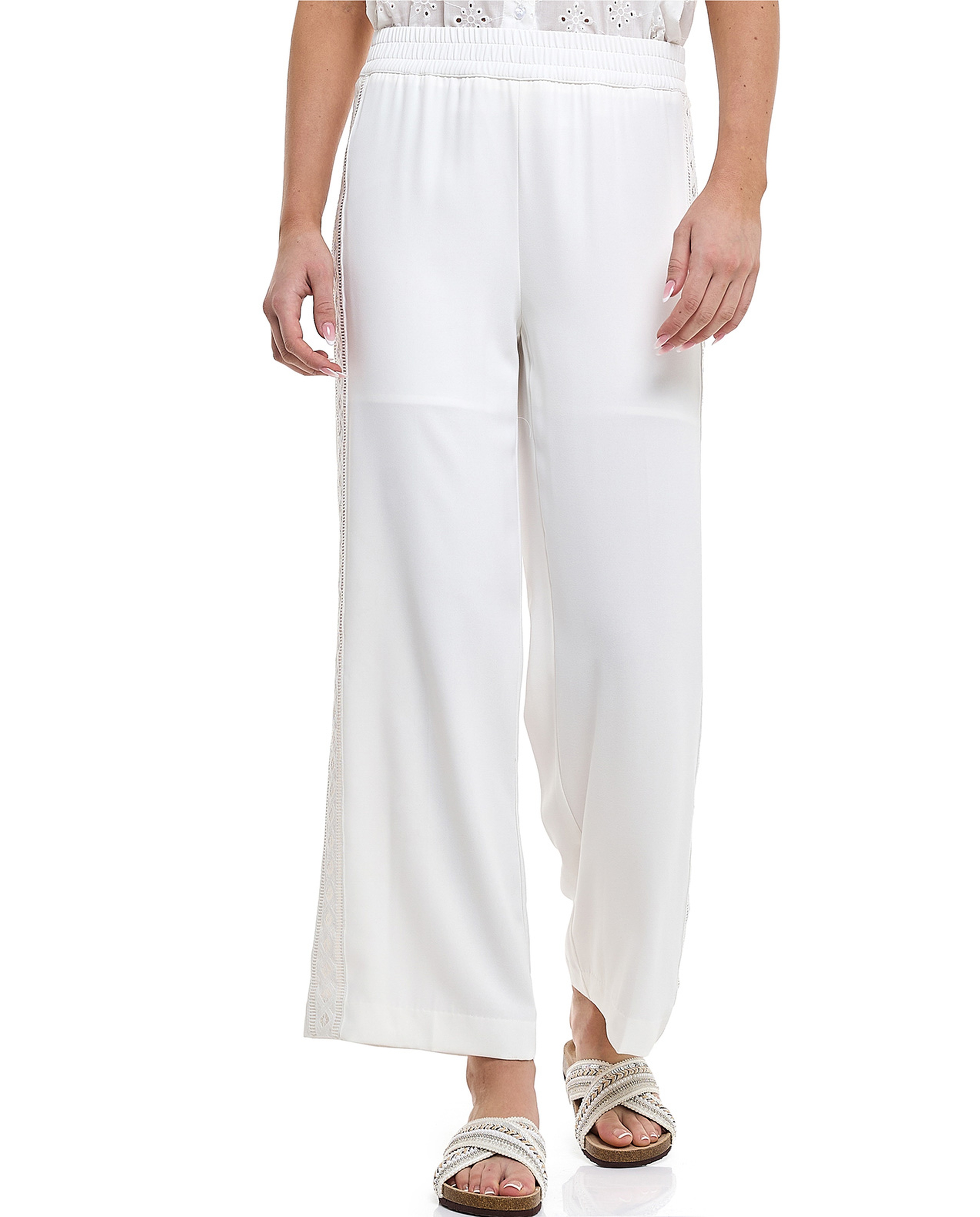 Lace Trim Pants with Elastic Waist