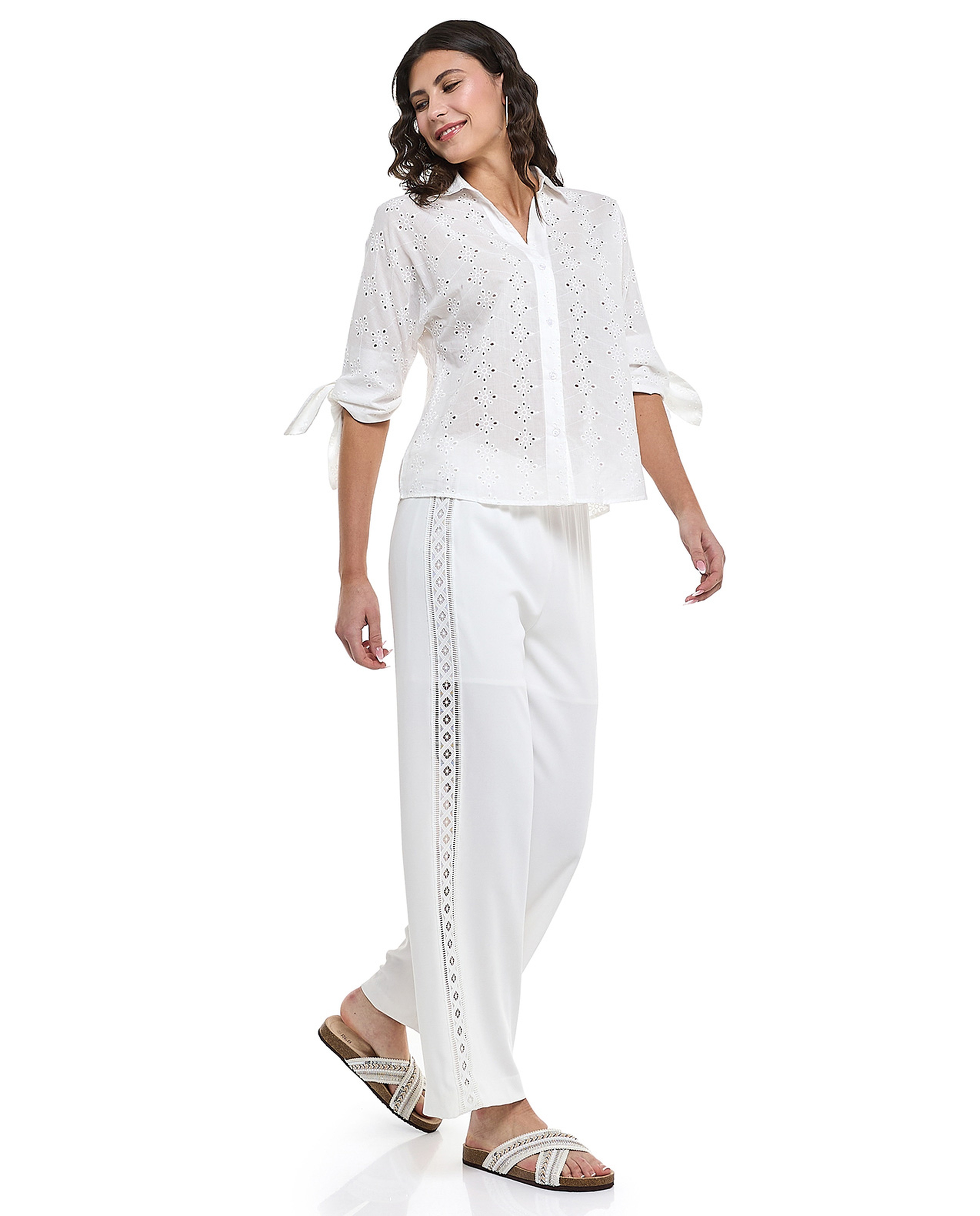 Lace Trim Pants with Elastic Waist