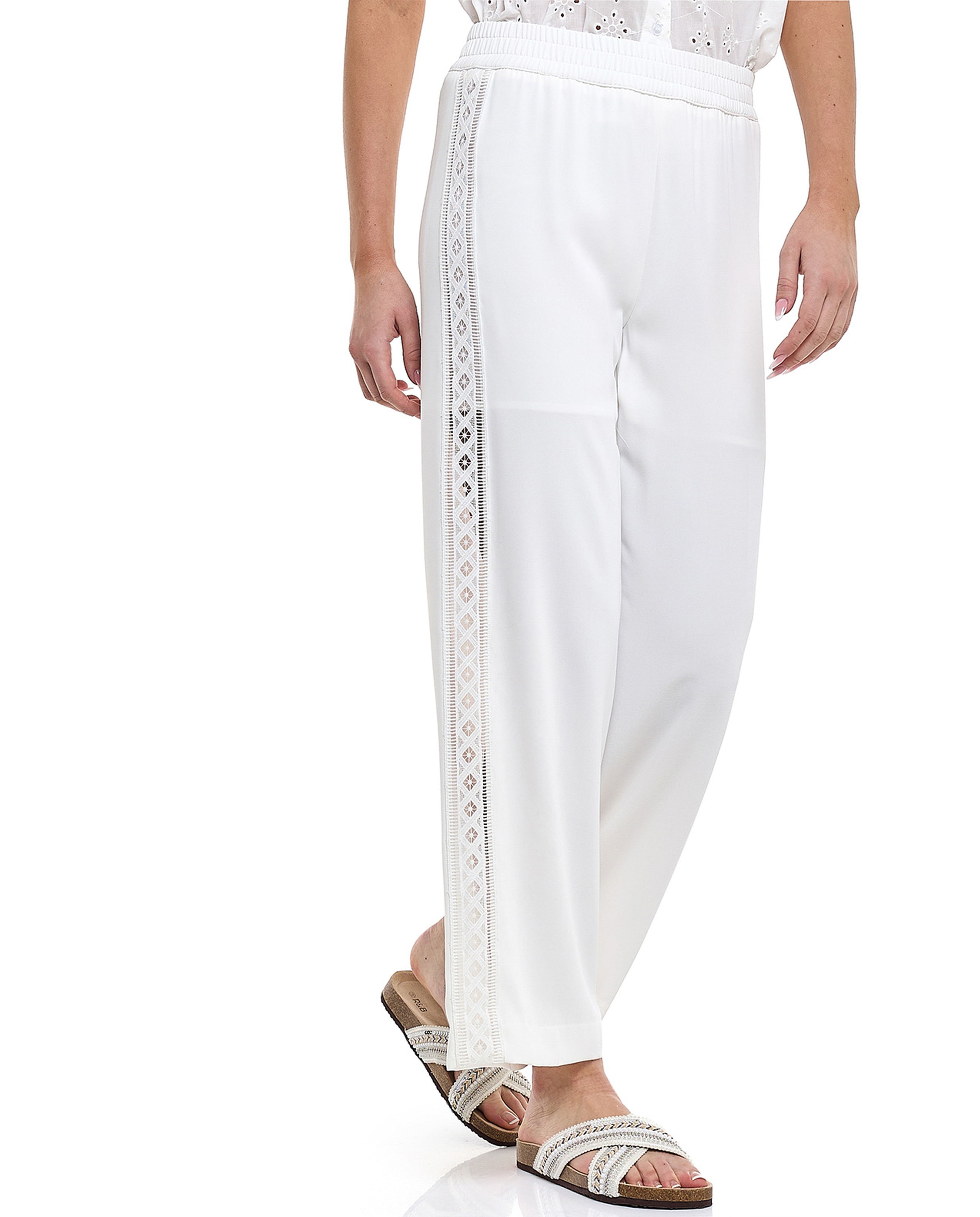 Lace Trim Pants with Elastic Waist