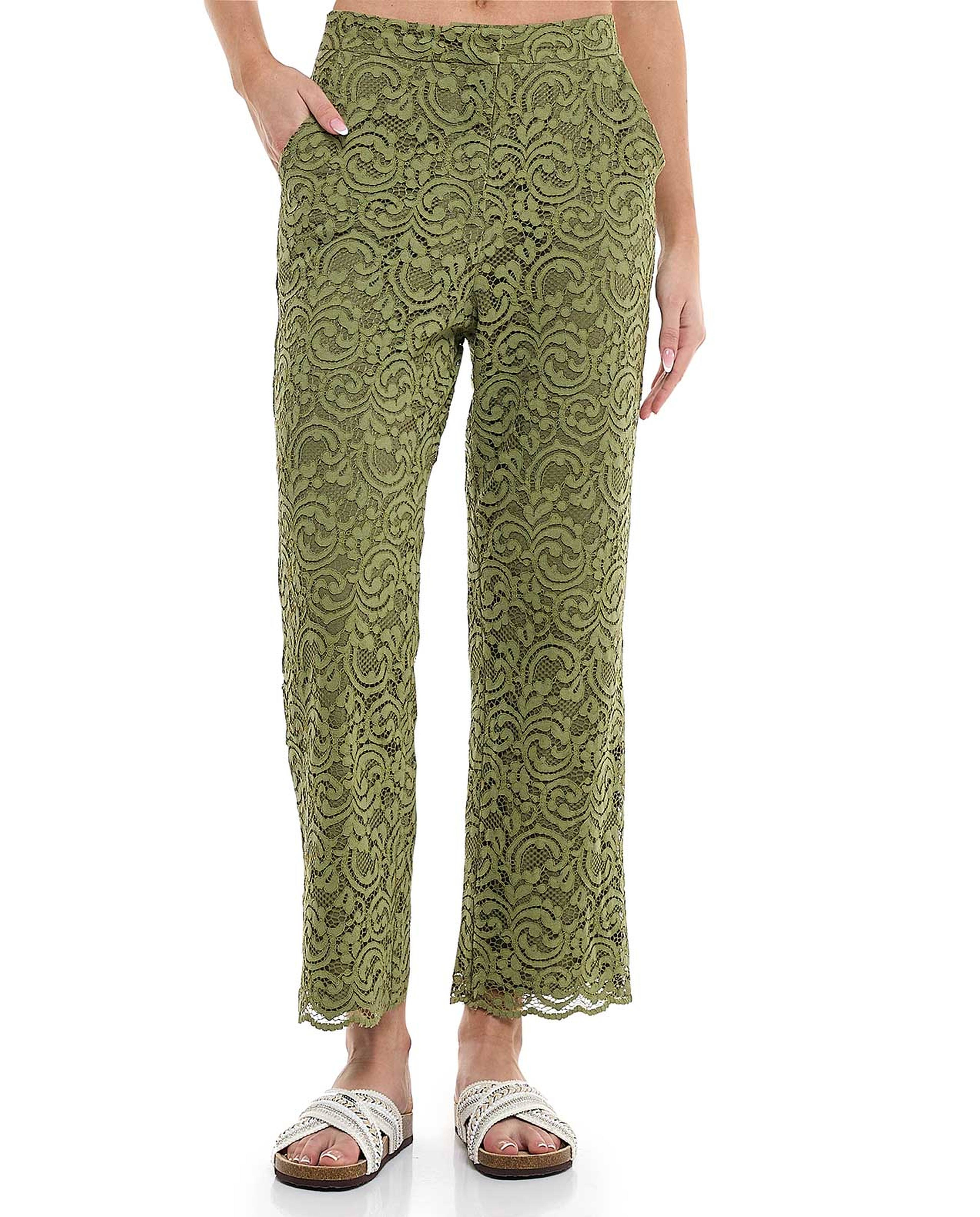 Lace Shirt with Classic Collar and Short Sleeves