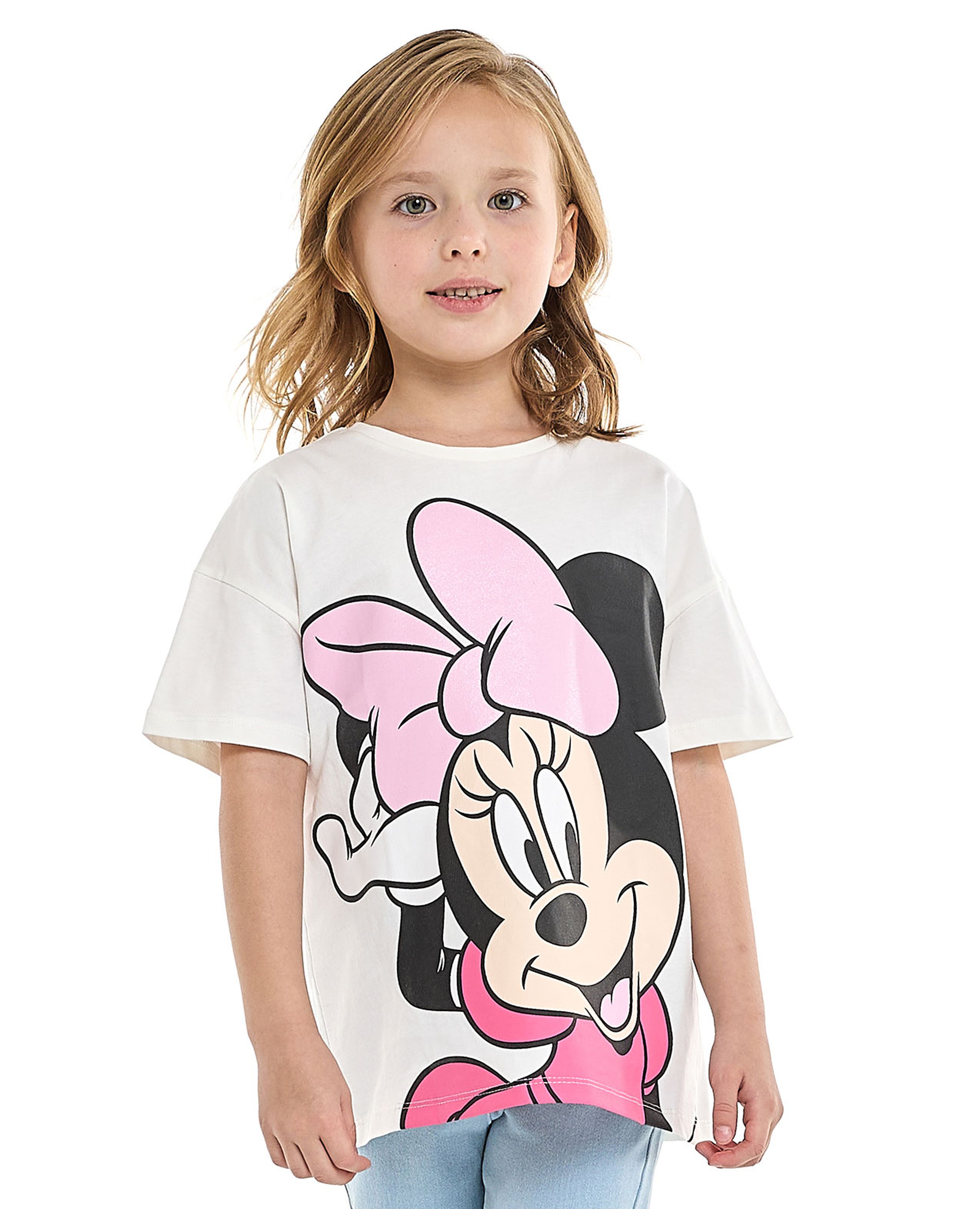 Minnie Mouse Printed T-Shirt with Crew Neck and Short Sleeves