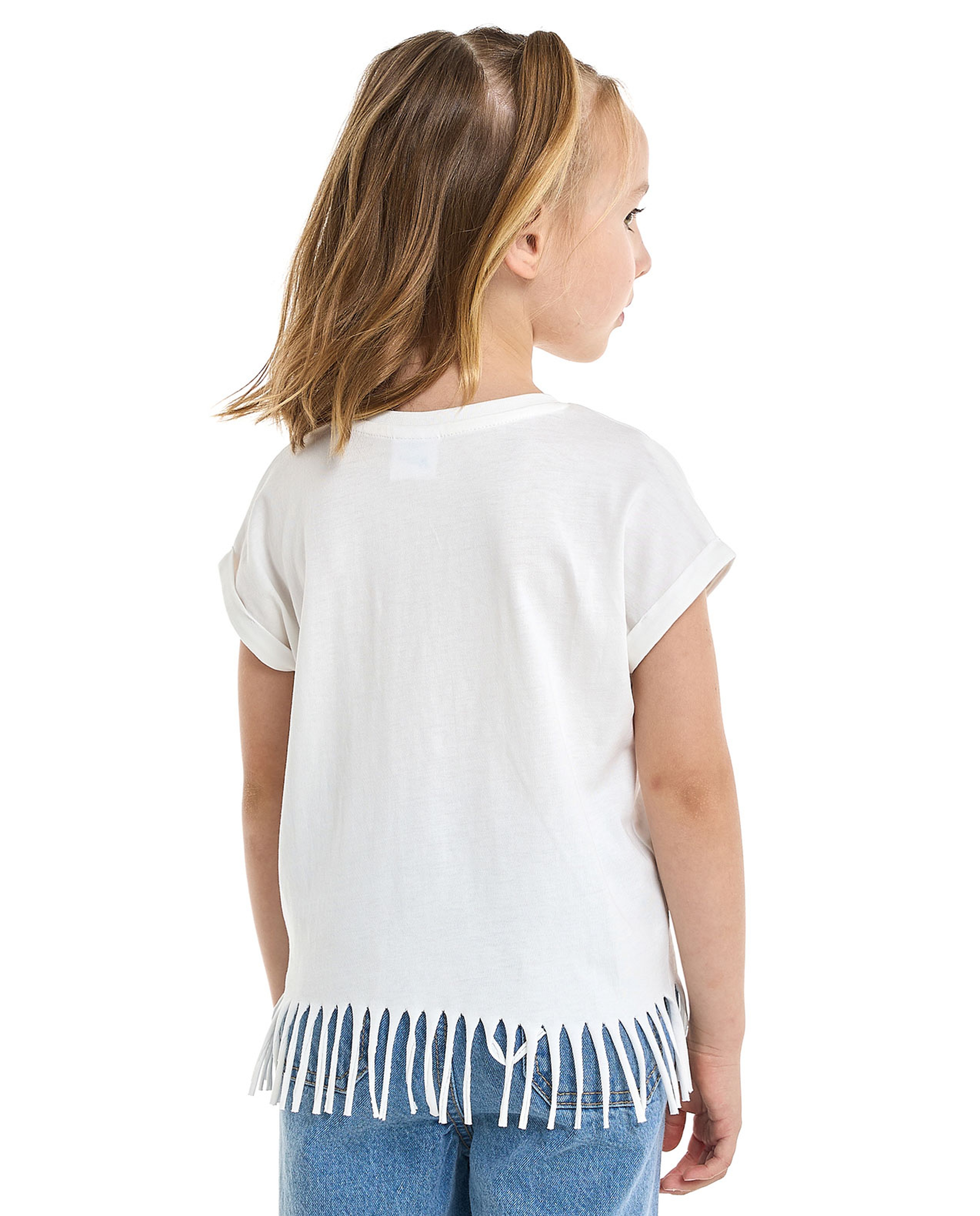 Minnie Mouse Printed Fringed T-Shirt with Crew Neck and Short Sleeves