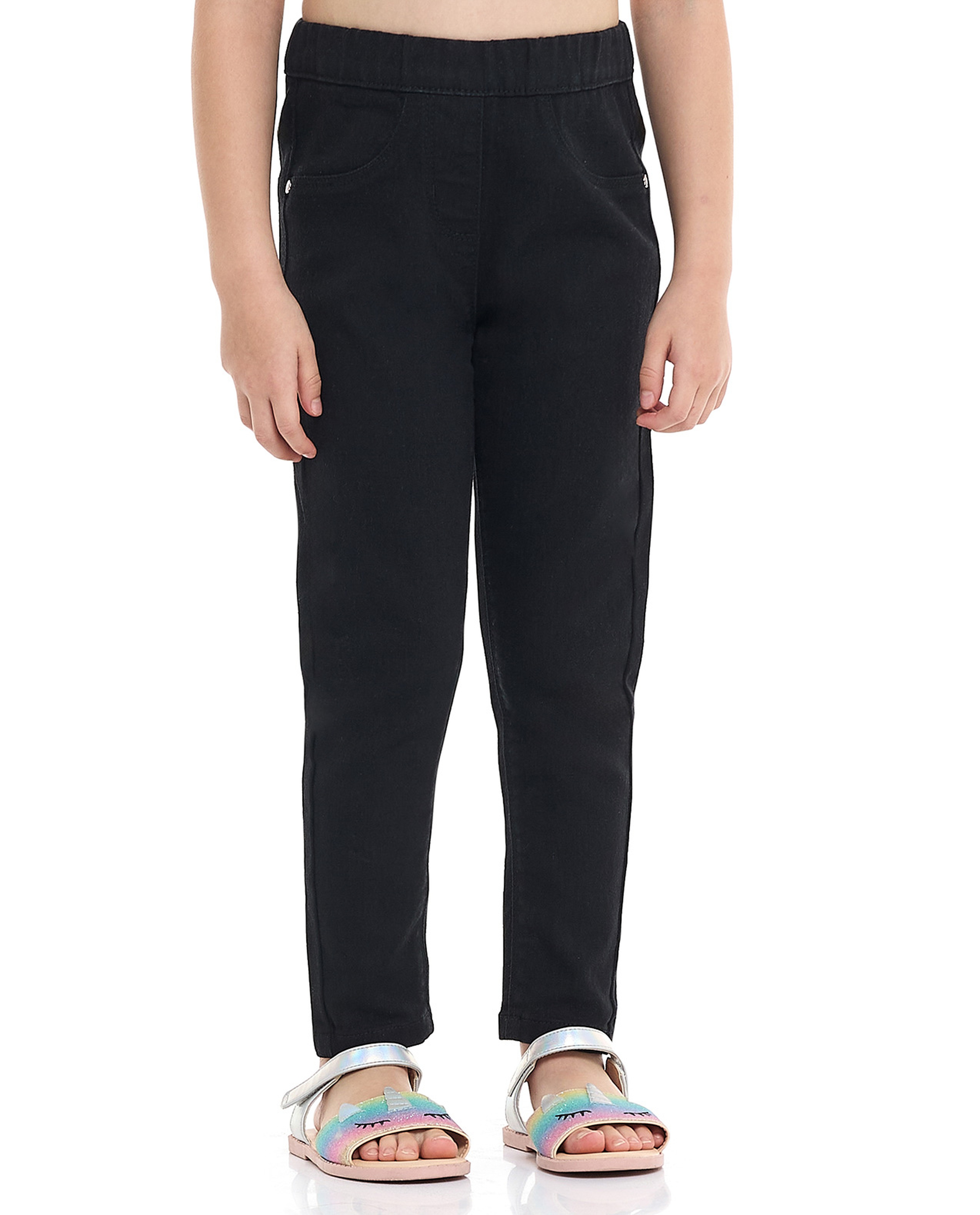 Solid Skinny Fit Jeggings with Elastic Waist