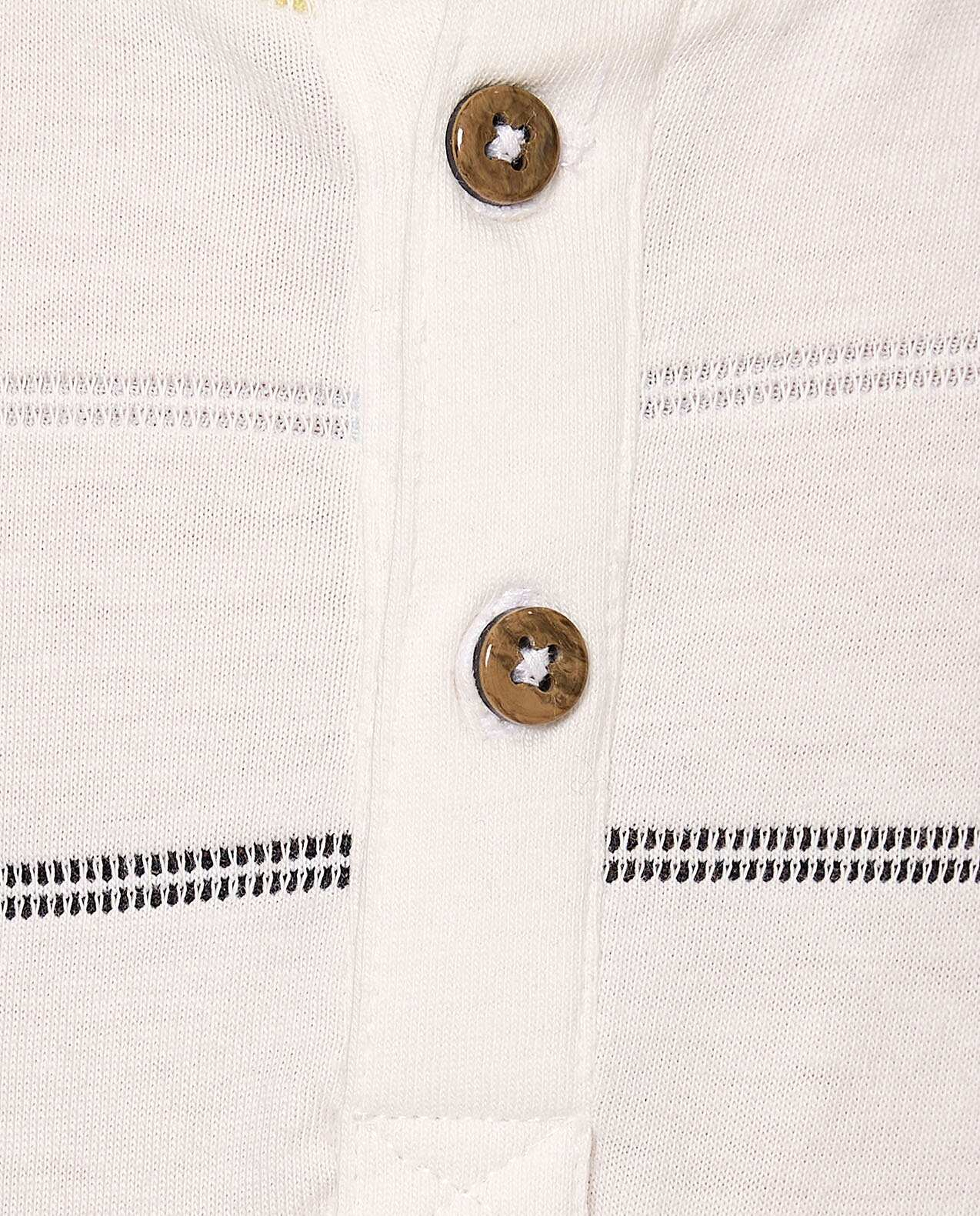 Striped T-Shirt with Henley Neck and Short Sleeves