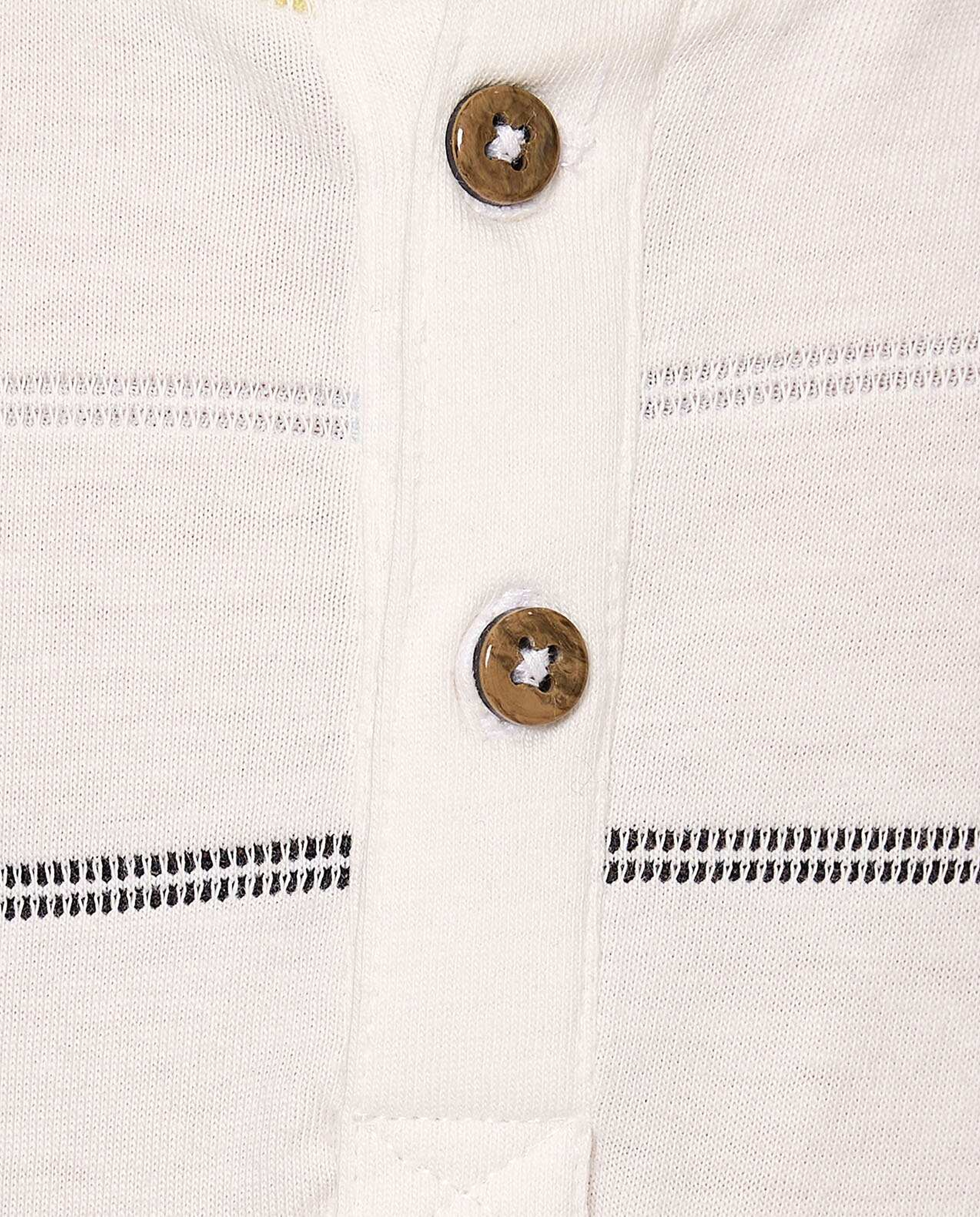 Striped T-Shirt with Henley Neck and Short Sleeves