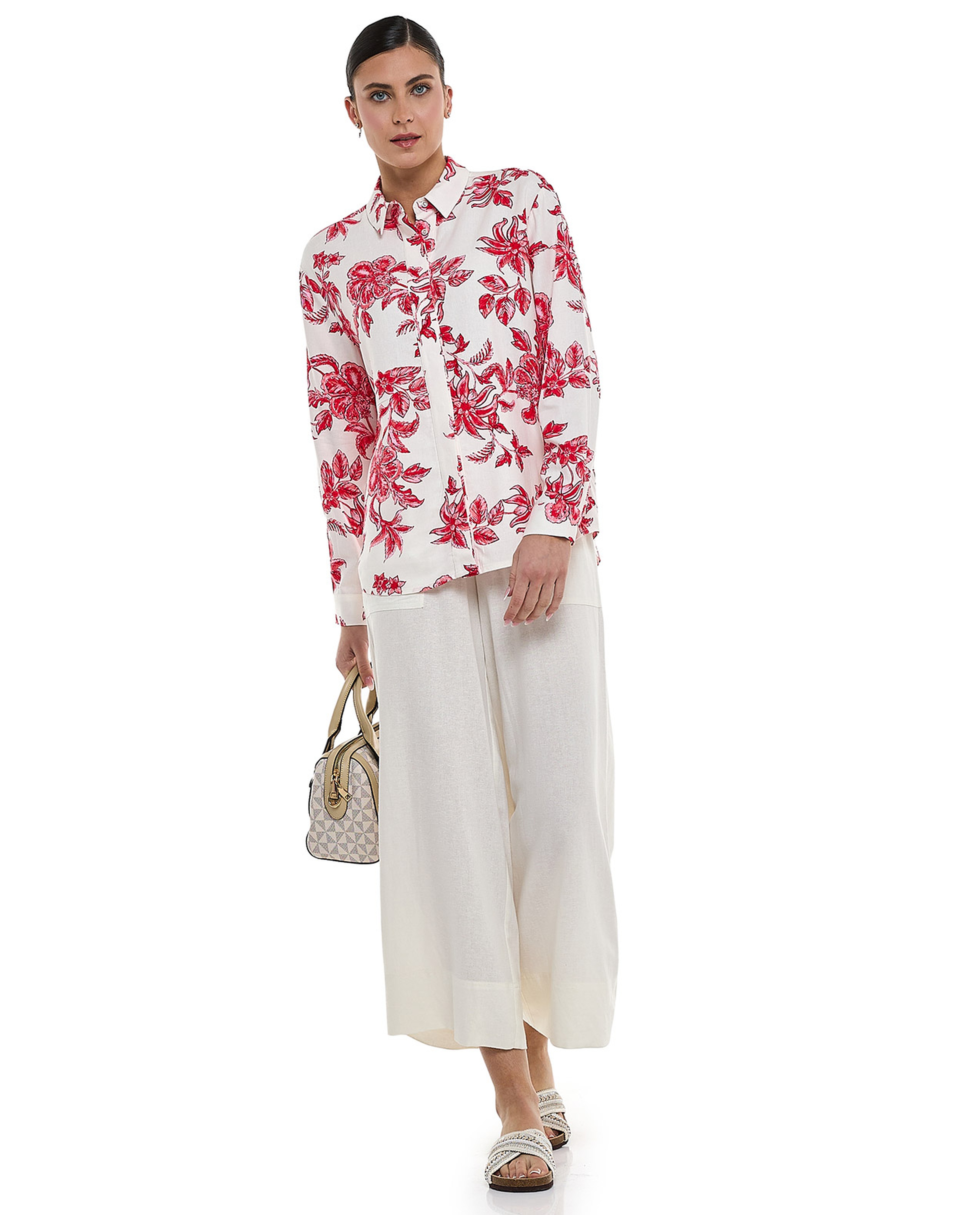 Floral Printed Shirt with Classic Collar and Long Sleeves