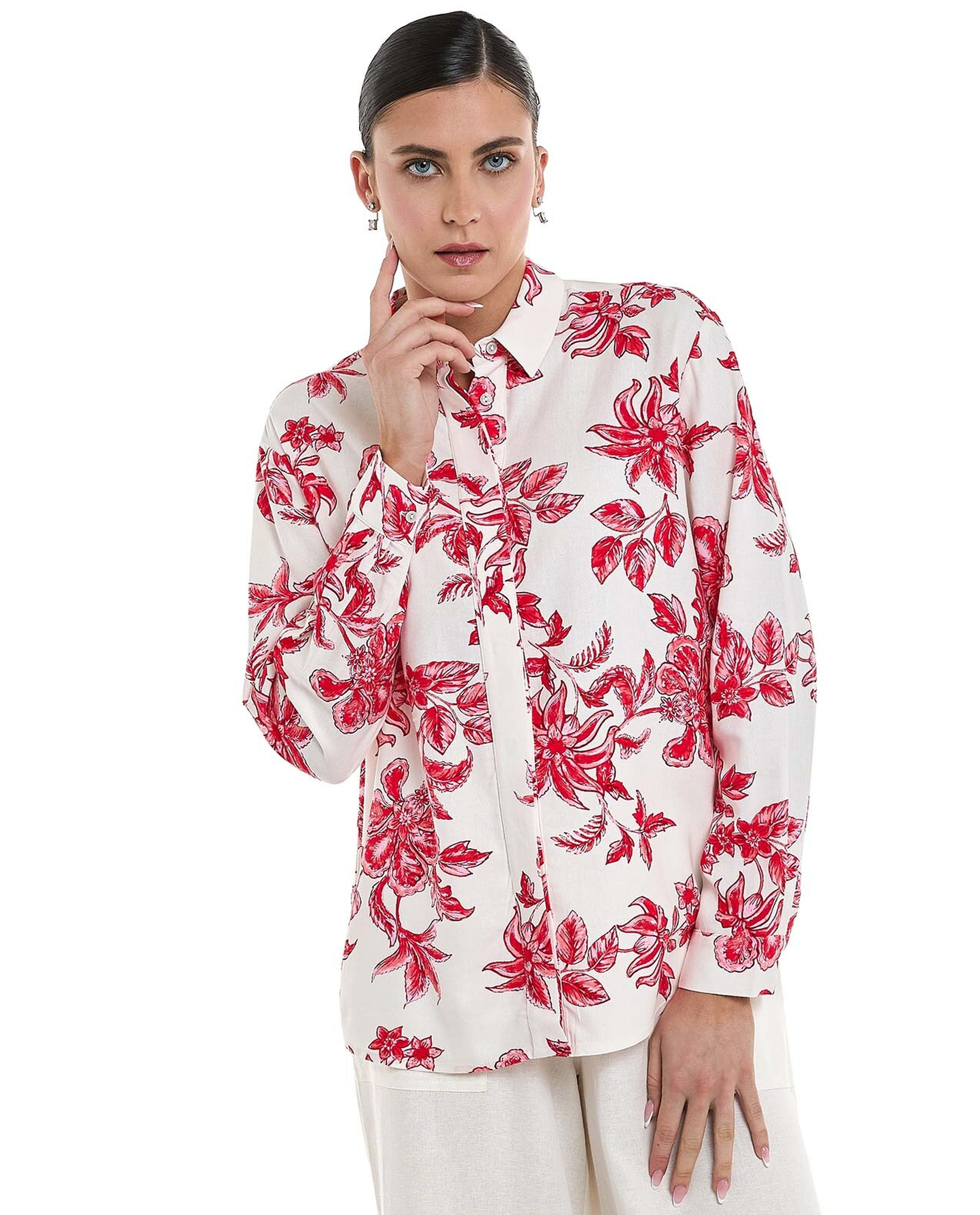 Floral Printed Shirt with Classic Collar and Long Sleeves