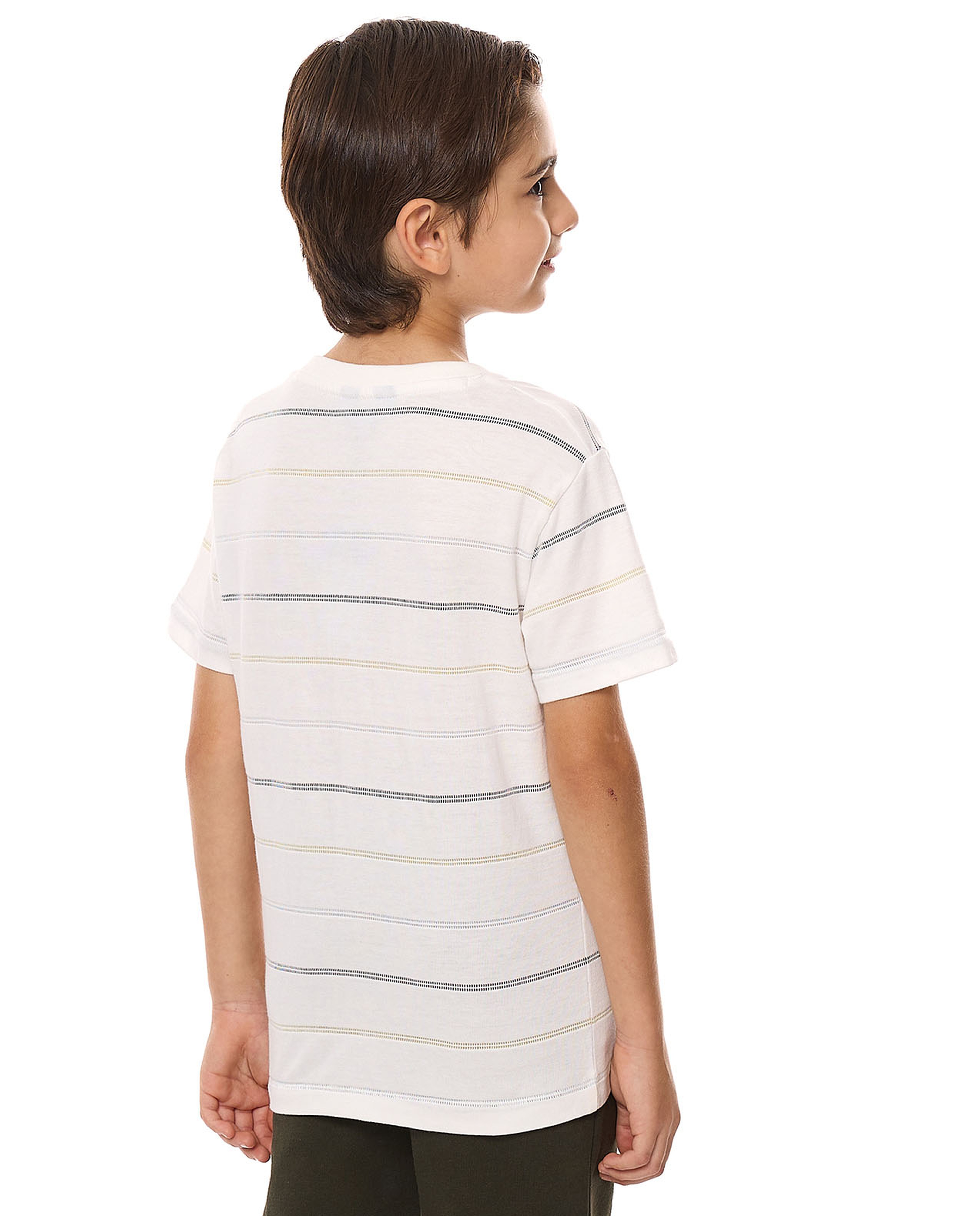Striped T-Shirt with Henley Neck and Short Sleeves