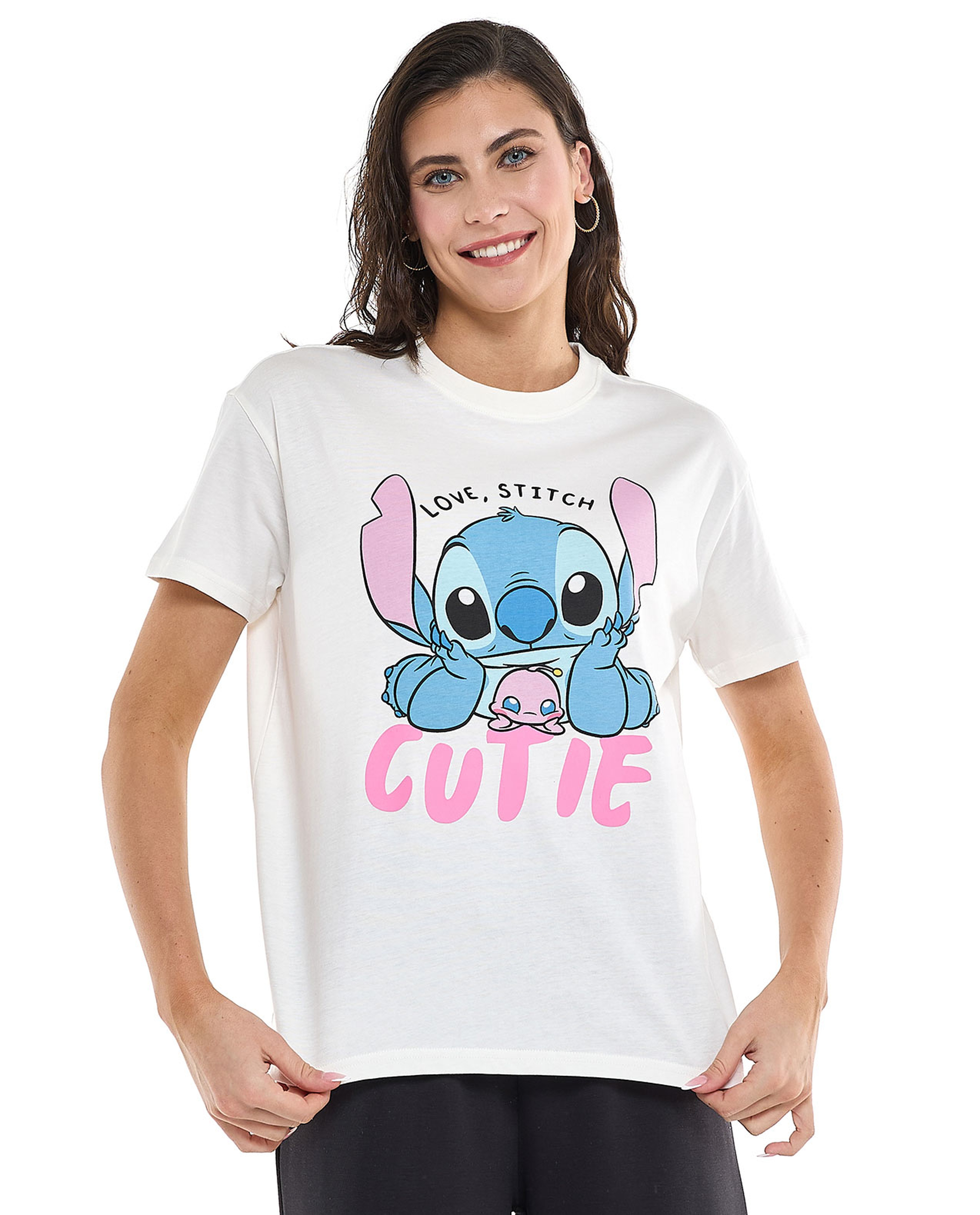 Stitch Printed T-Shirt with Crew Neck and Short Sleeves