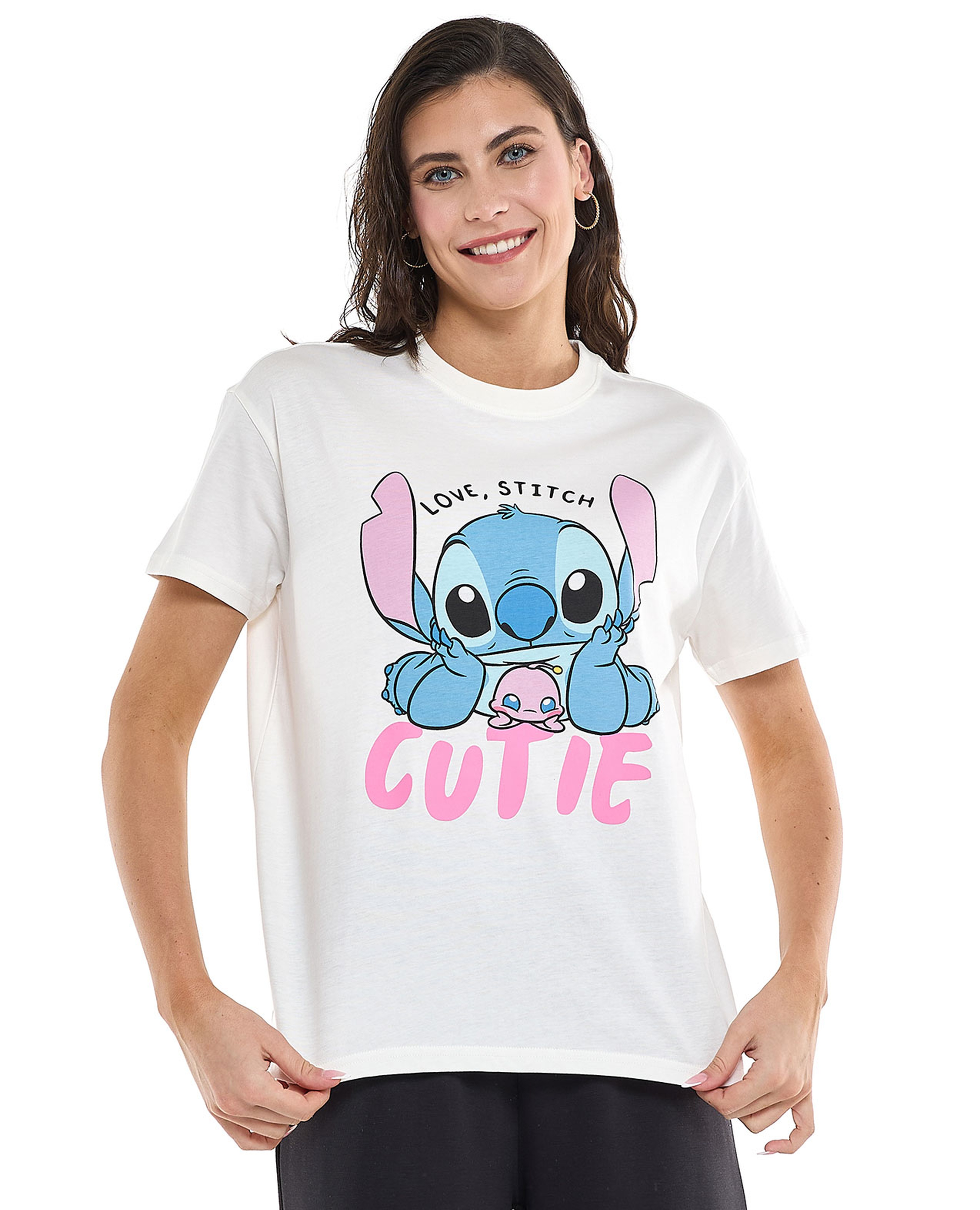 Stitch Printed T-Shirt with Crew Neck and Short Sleeves