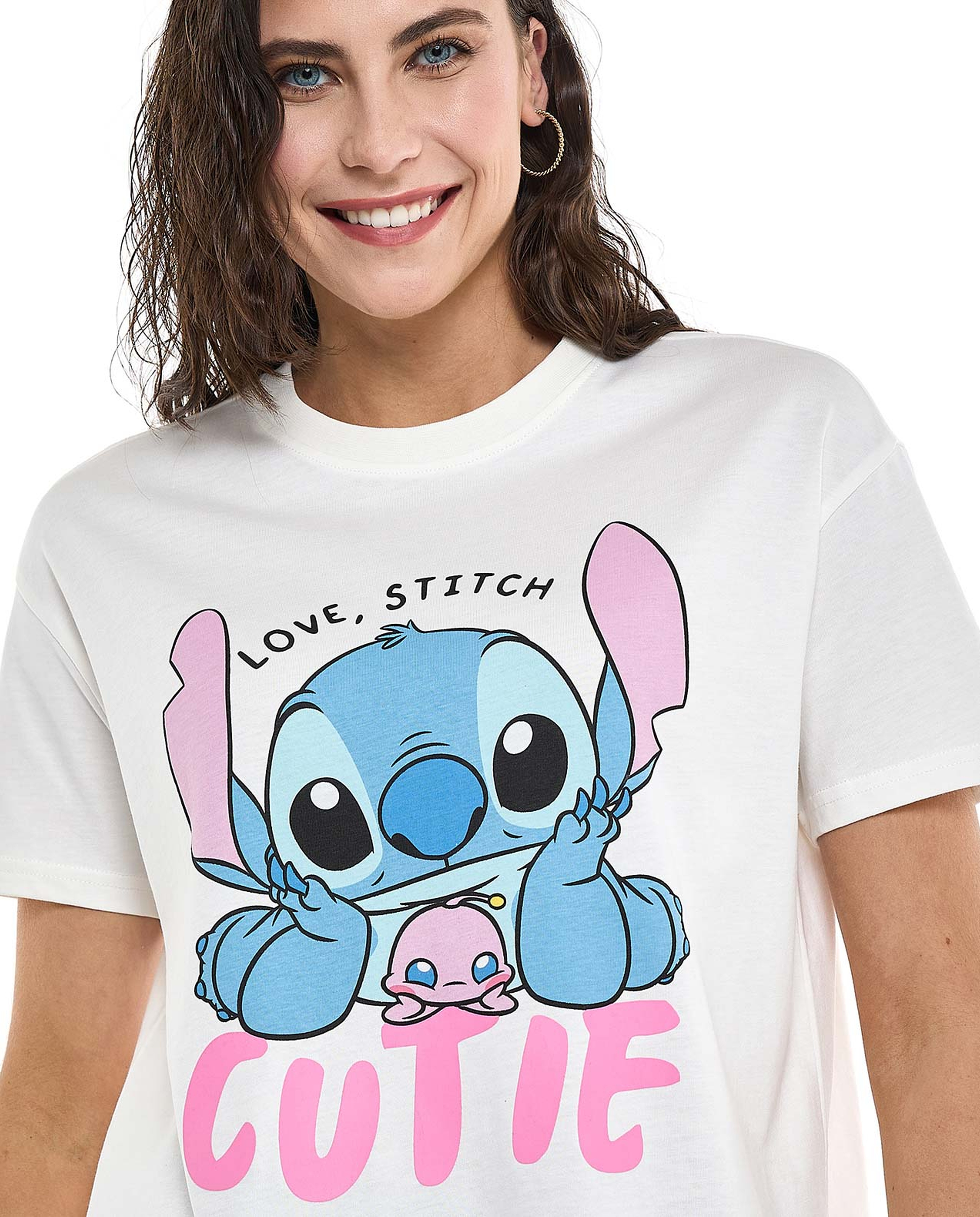 Stitch Printed T-Shirt with Crew Neck and Short Sleeves