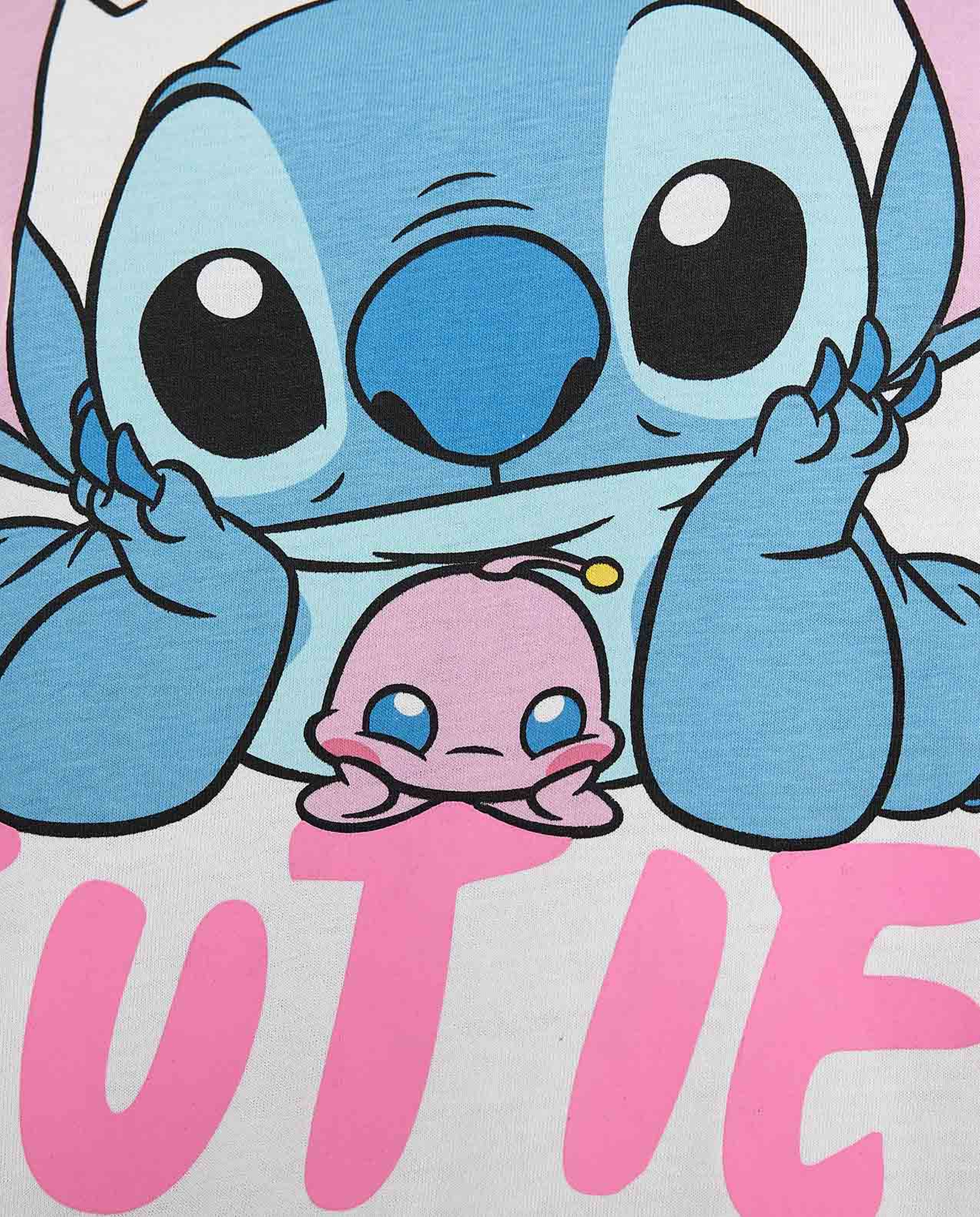 Stitch Printed T-Shirt with Crew Neck and Short Sleeves