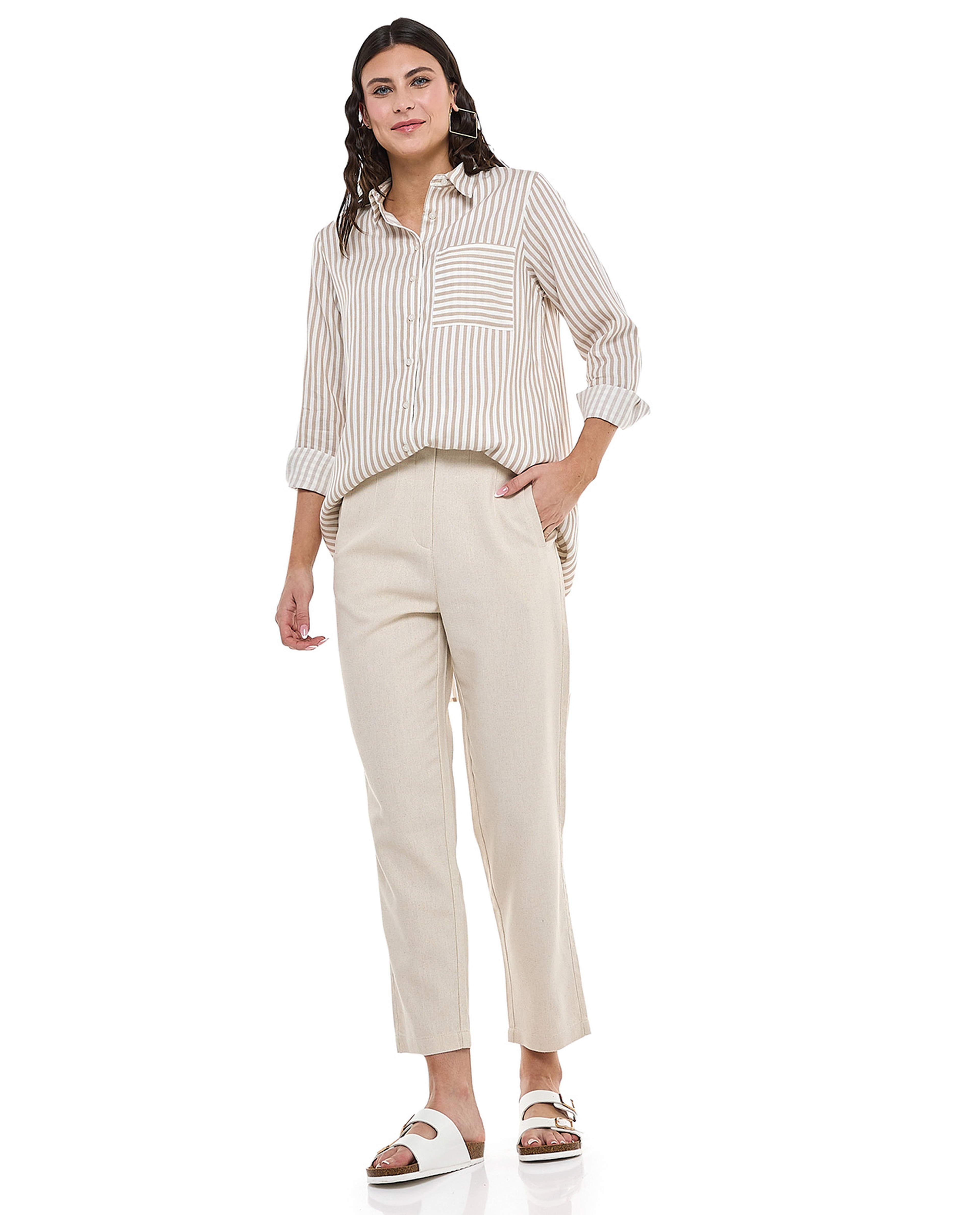 Solid Carrot Fit Trousers with Button Closure