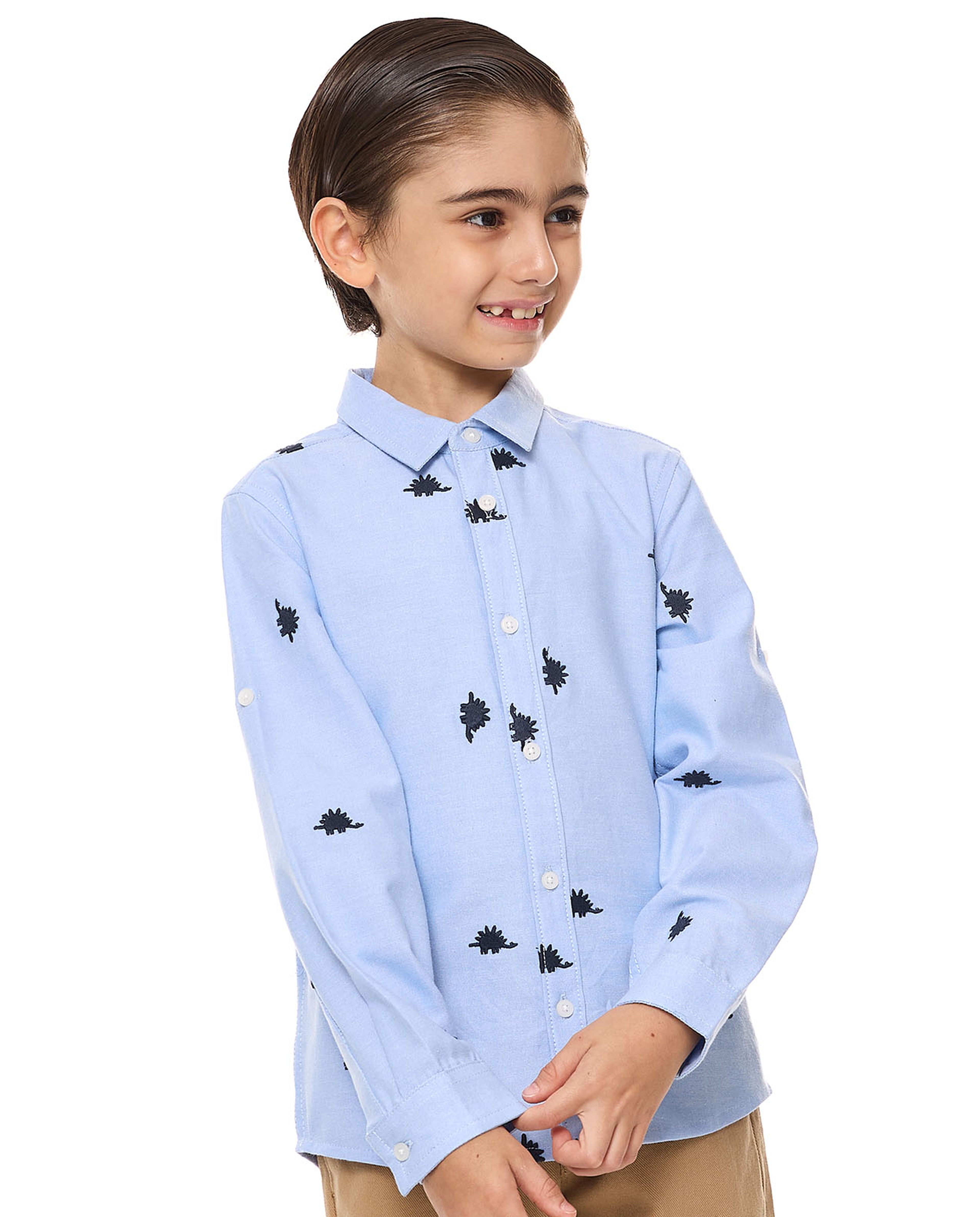 Embroidered Shirt with Classic Collar and Long Sleeves
