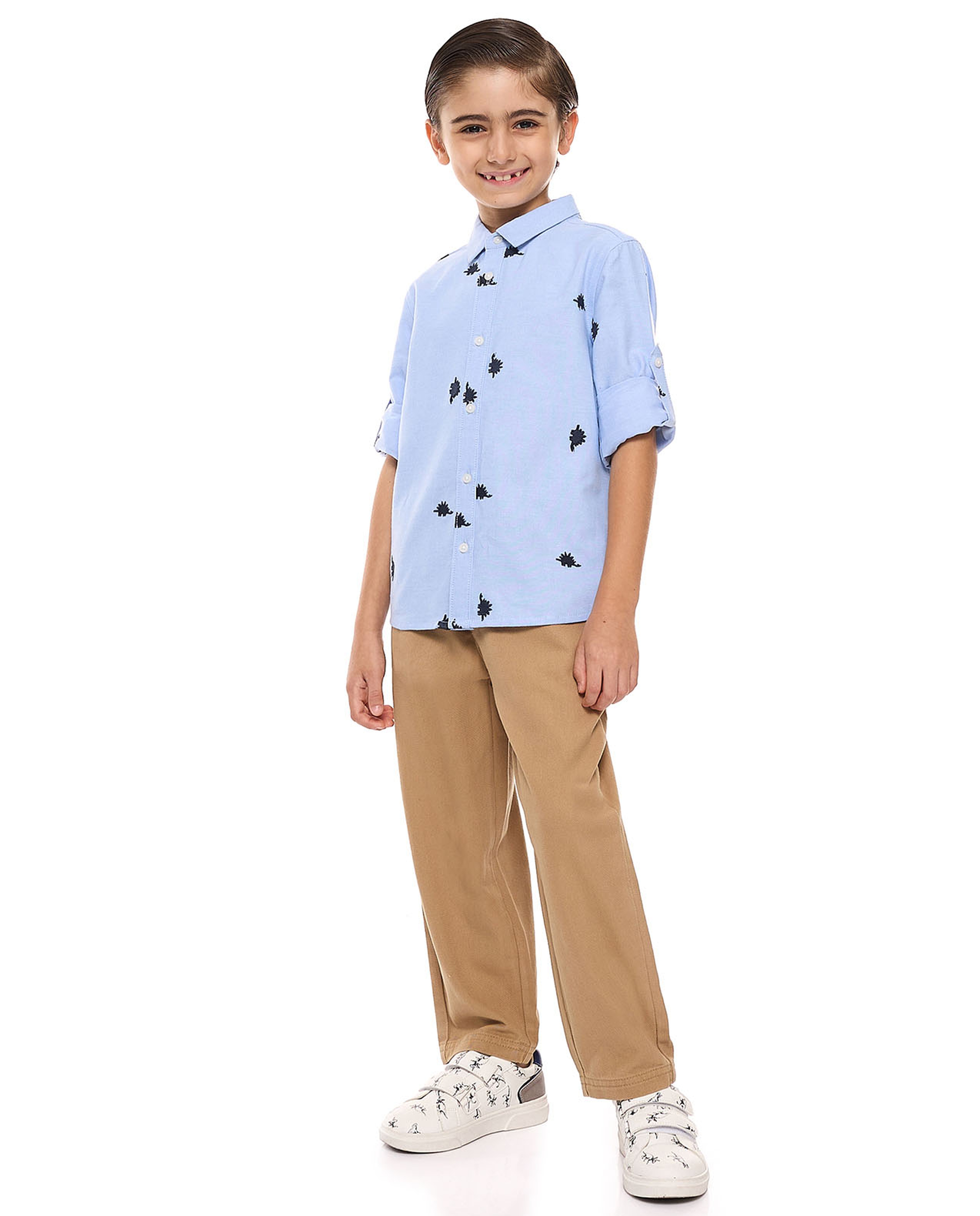 Embroidered Shirt with Classic Collar and Long Sleeves