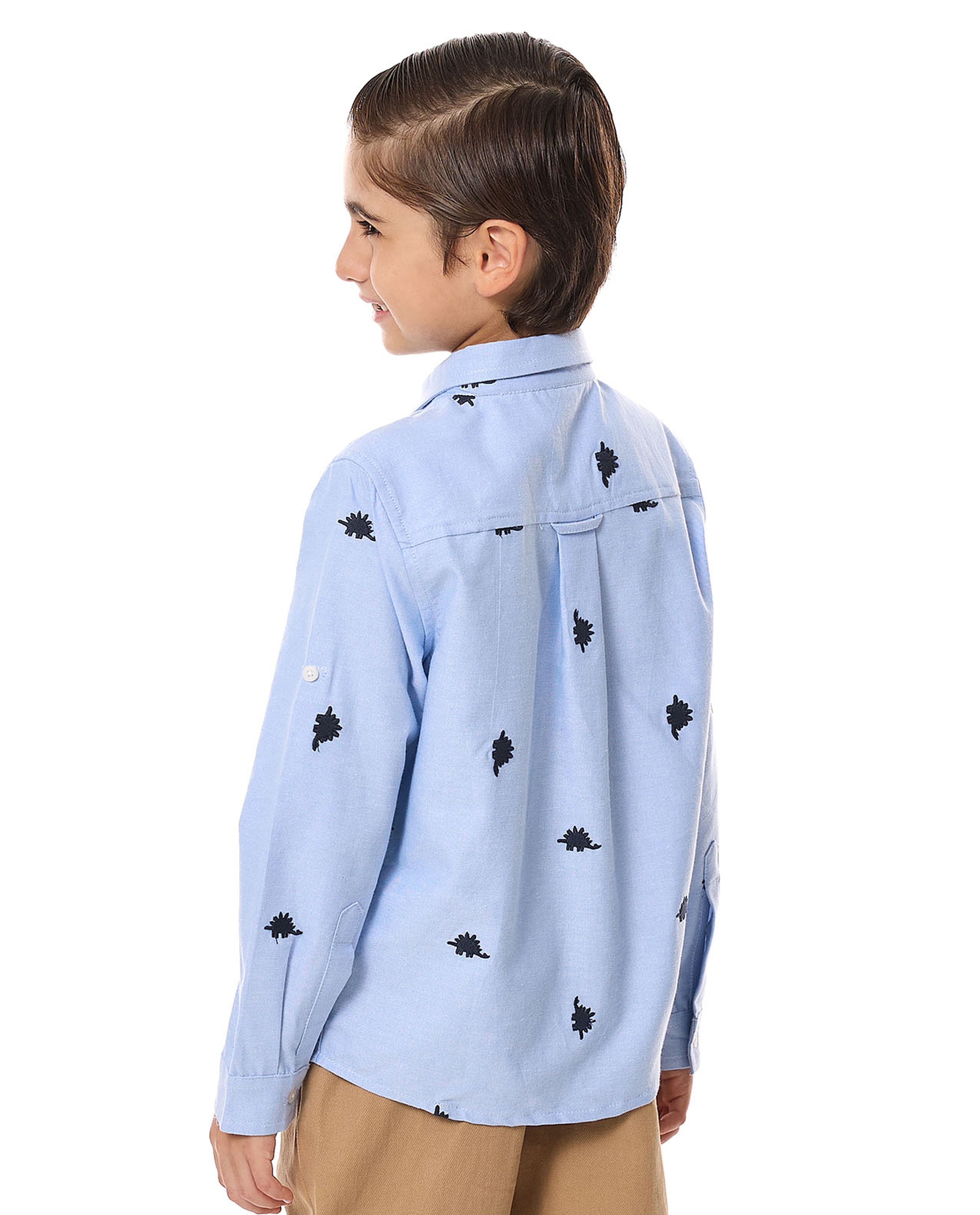 Embroidered Shirt with Classic Collar and Long Sleeves