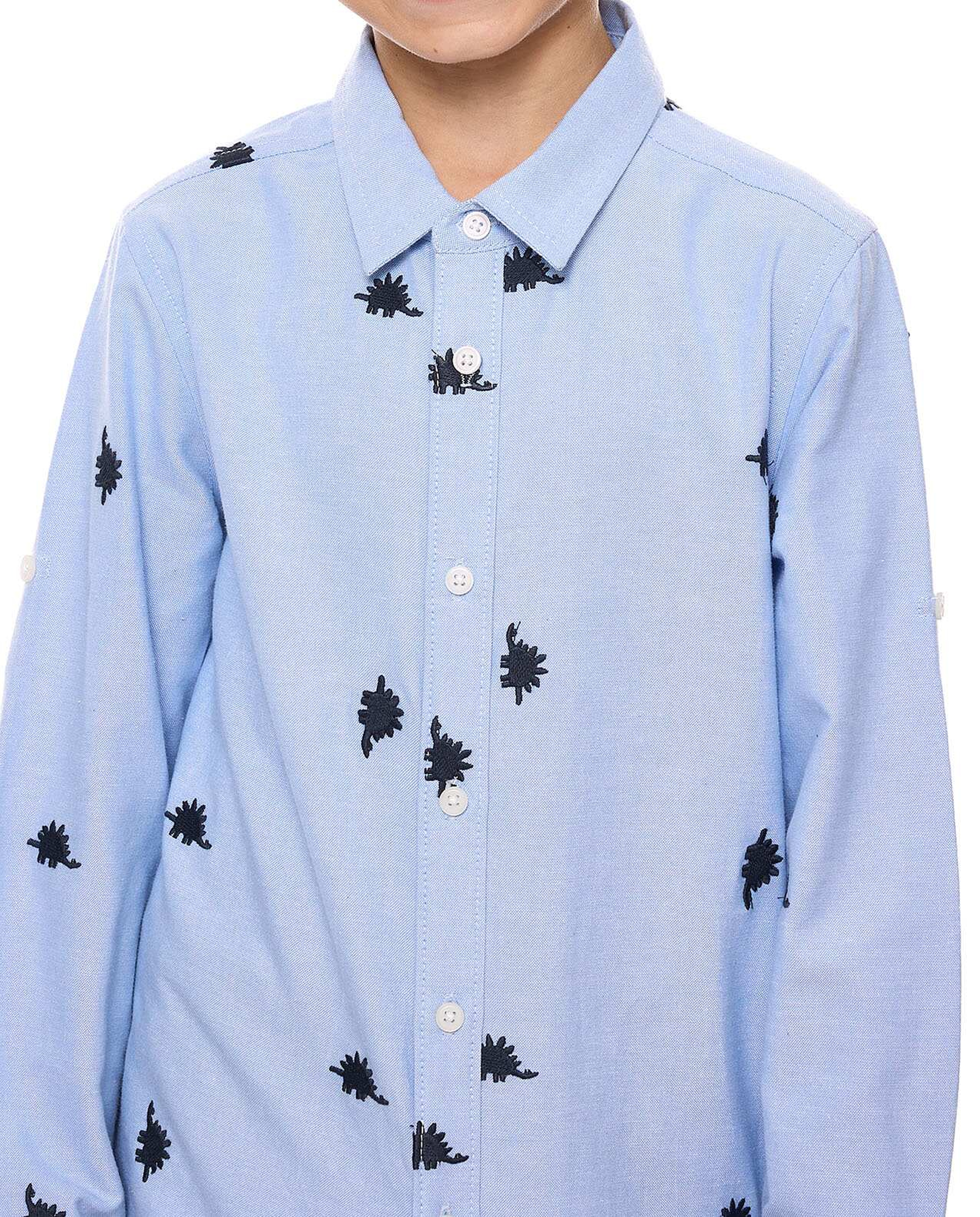 Embroidered Shirt with Classic Collar and Long Sleeves