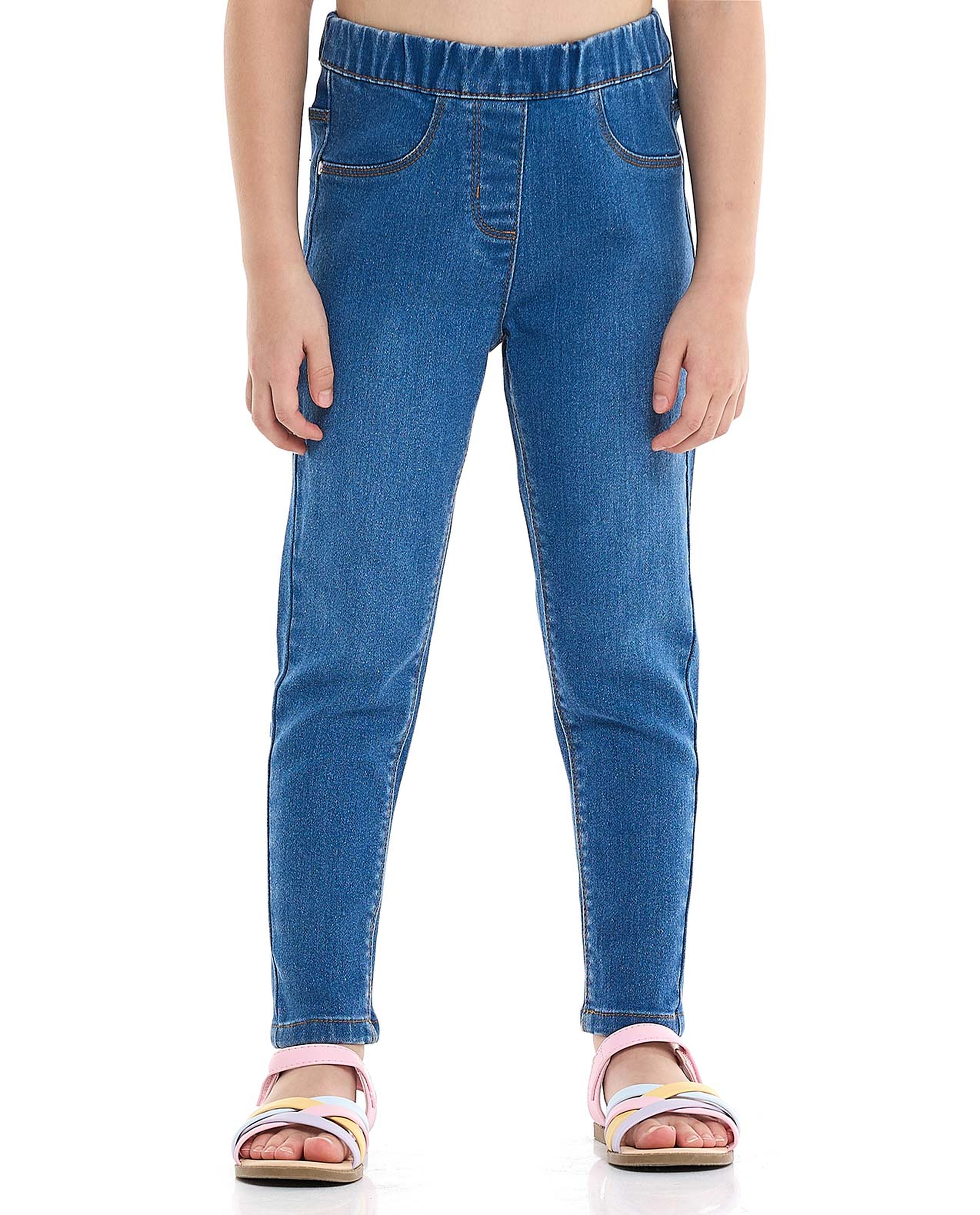 Washed Skinny Fit Jeggings with Elastic Waist