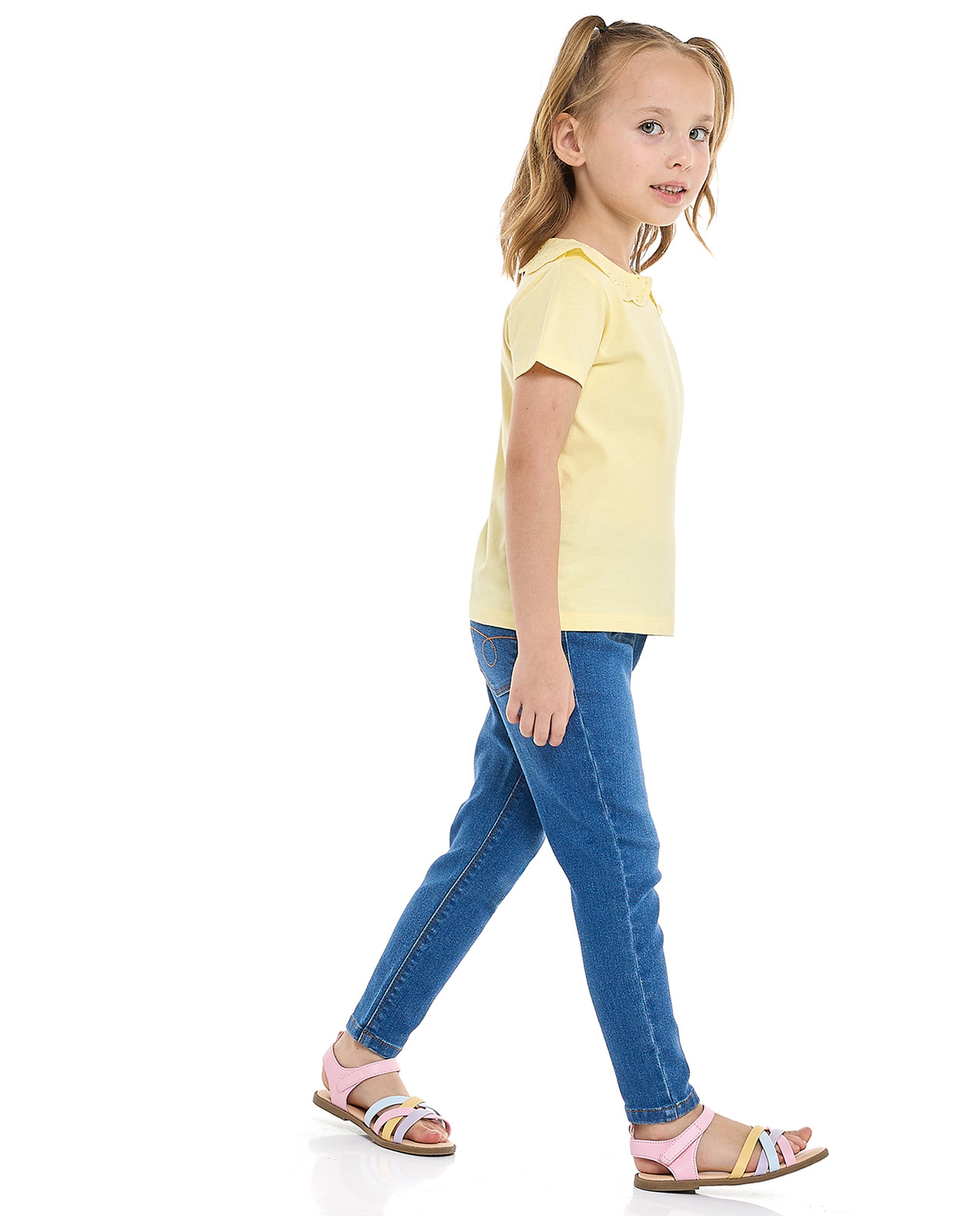 Washed Skinny Fit Jeggings with Elastic Waist