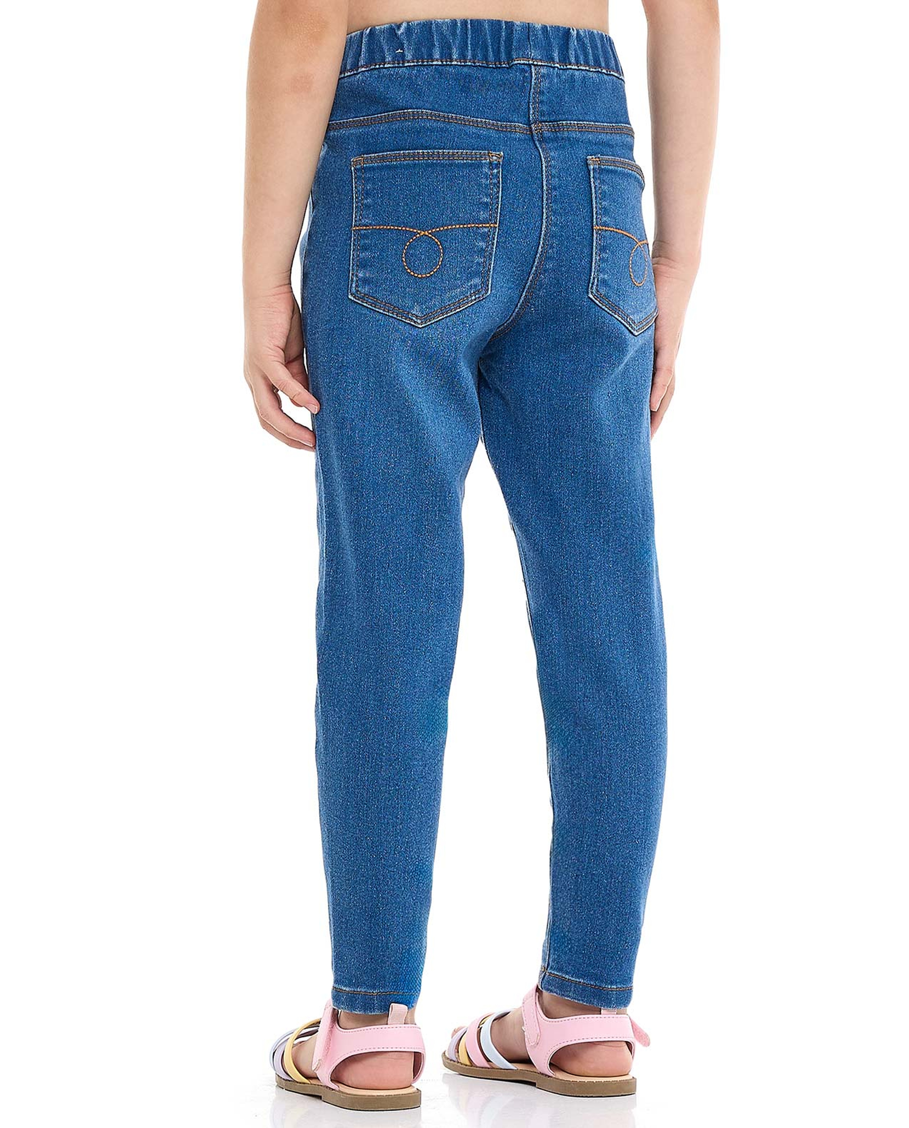 Washed Skinny Fit Jeggings with Elastic Waist