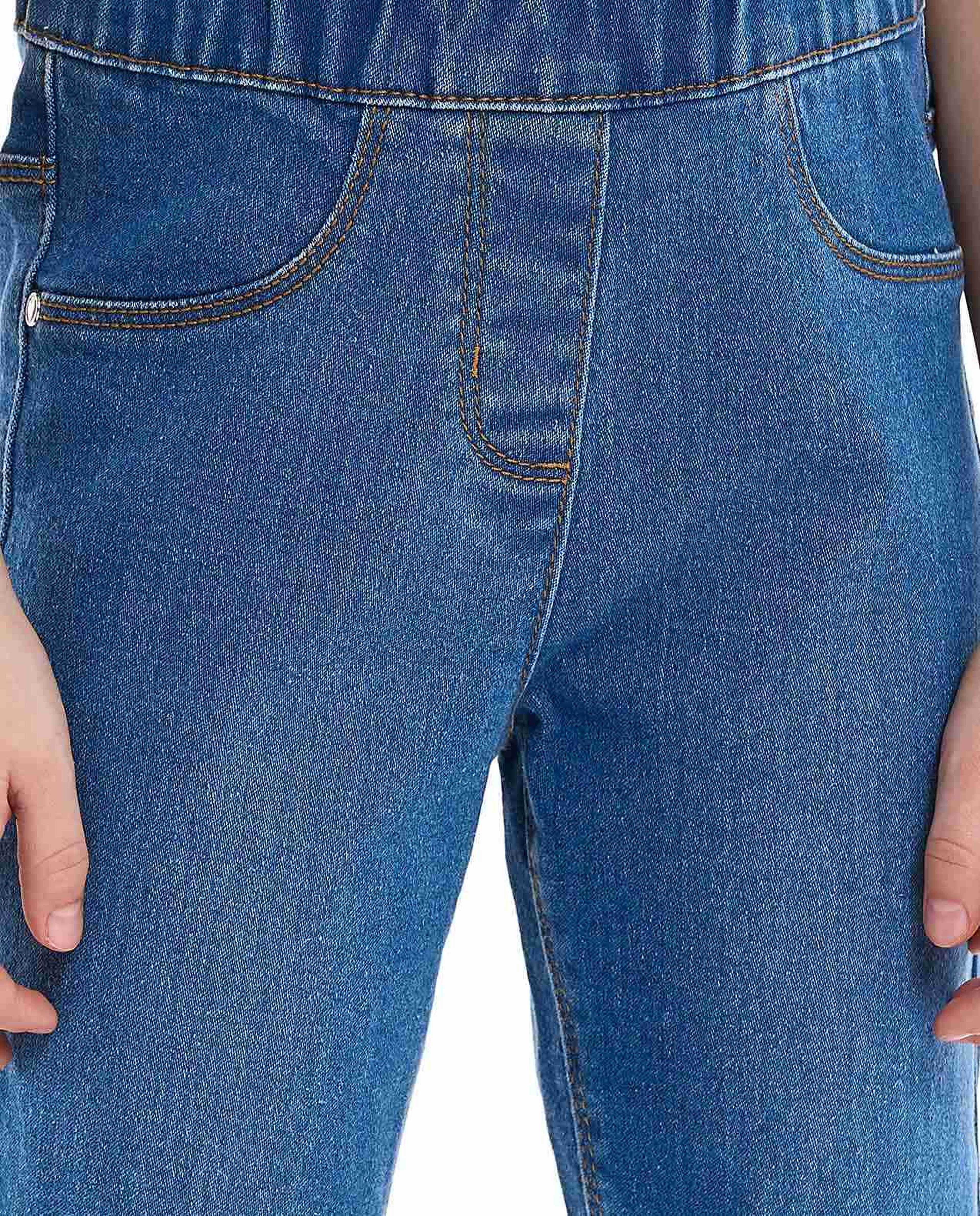 Washed Skinny Fit Jeggings with Elastic Waist