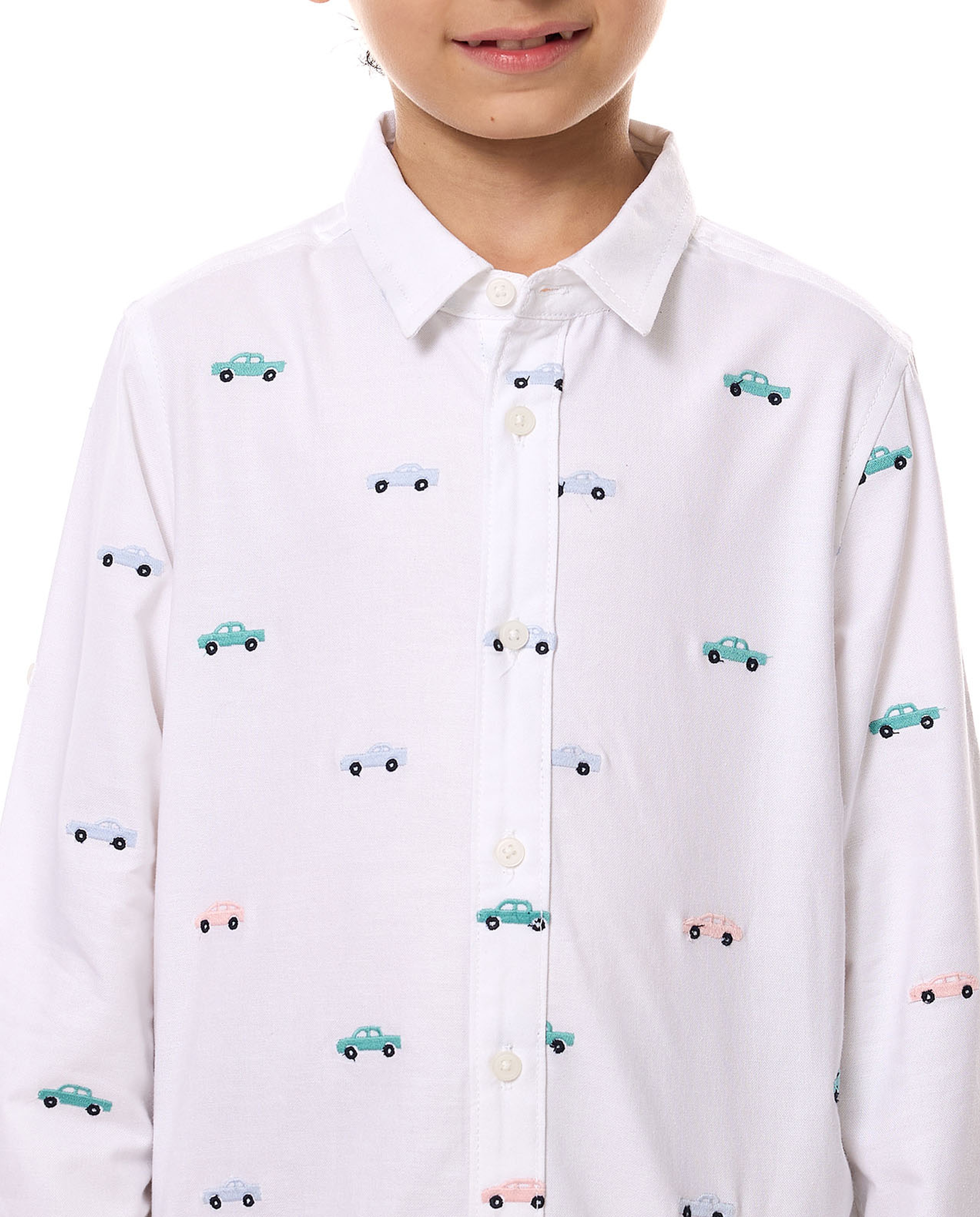 Embroidered Shirt with Classic Collar and Long Sleeves