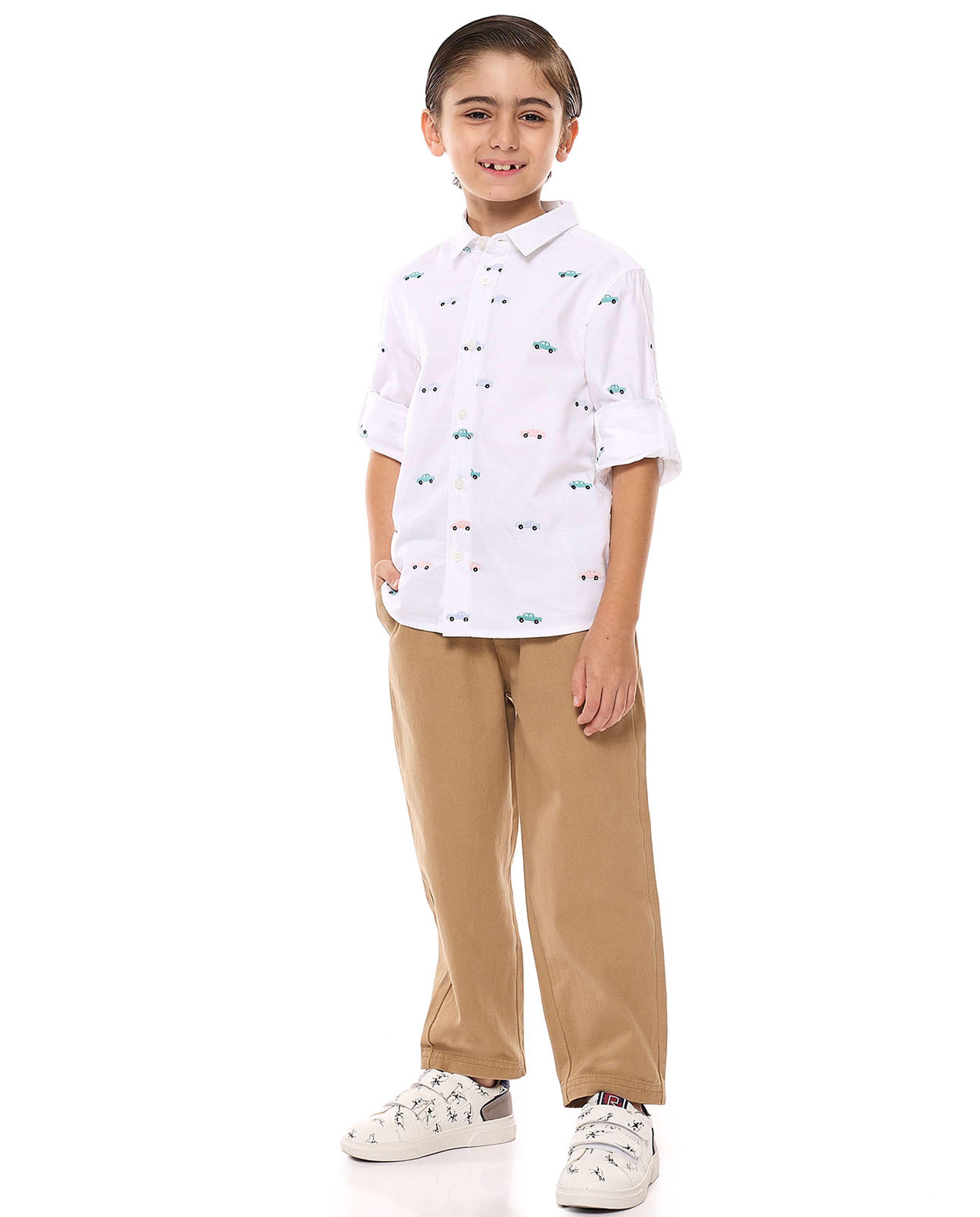 Embroidered Shirt with Classic Collar and Long Sleeves