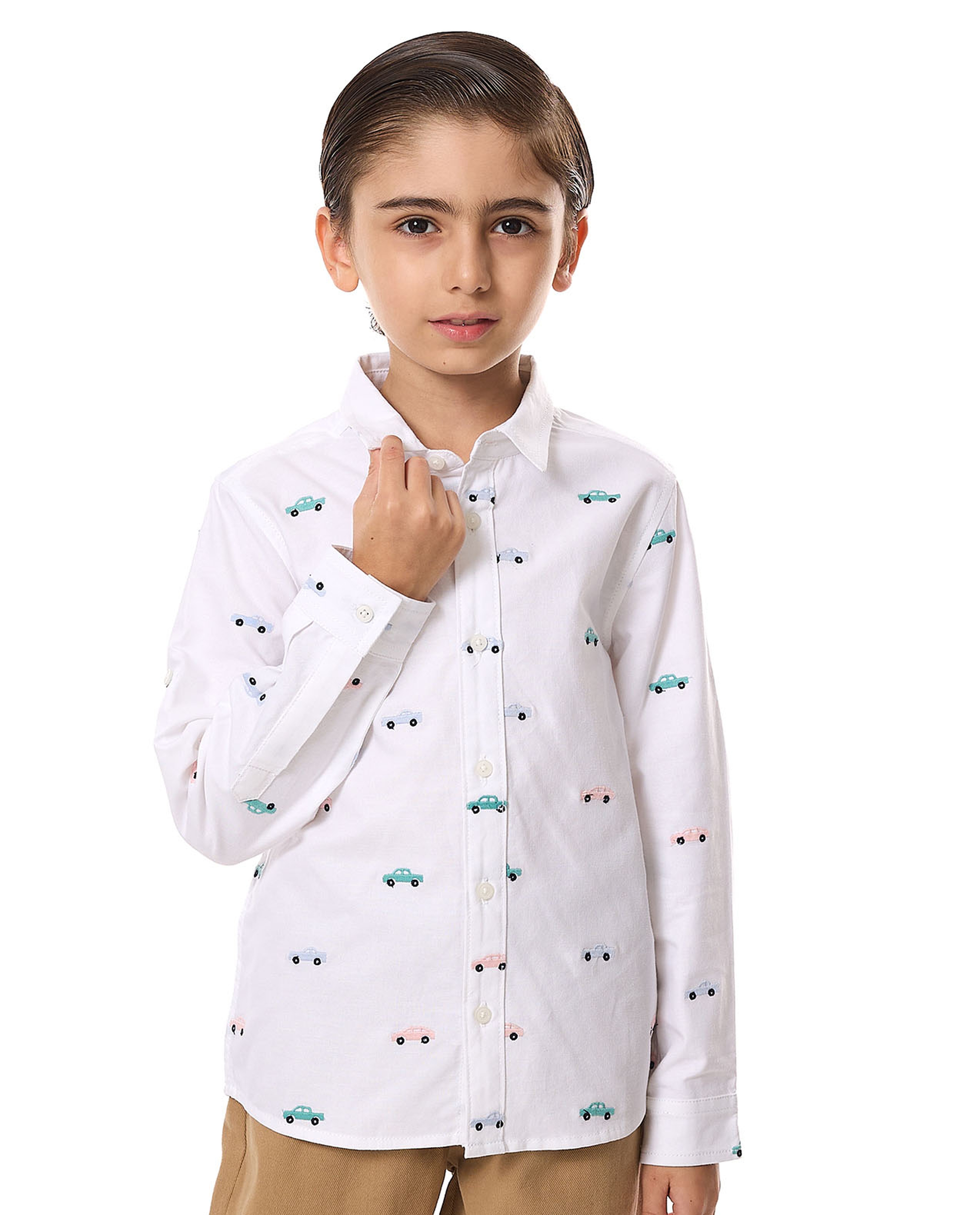 Embroidered Shirt with Classic Collar and Long Sleeves