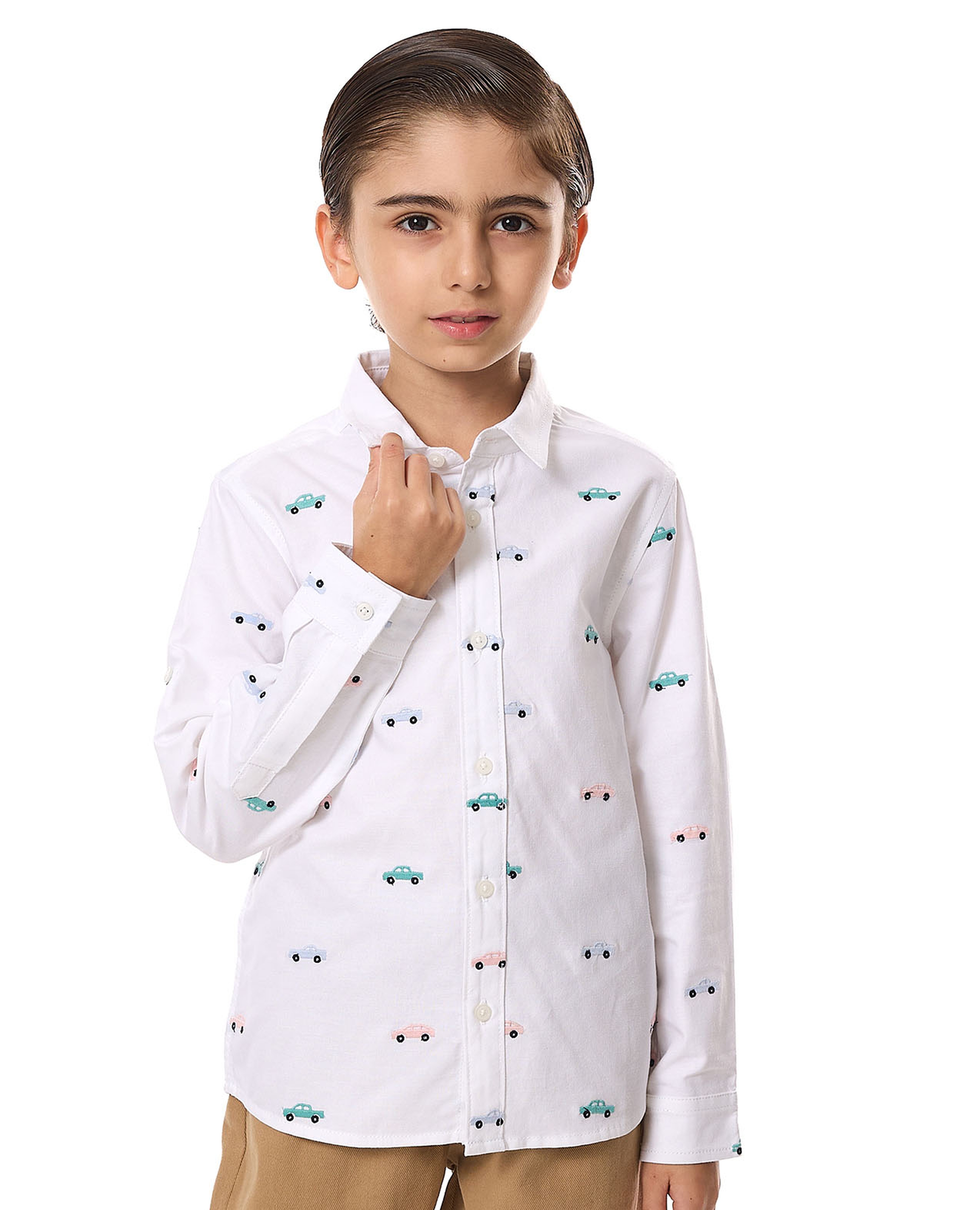 Embroidered Shirt with Classic Collar and Long Sleeves