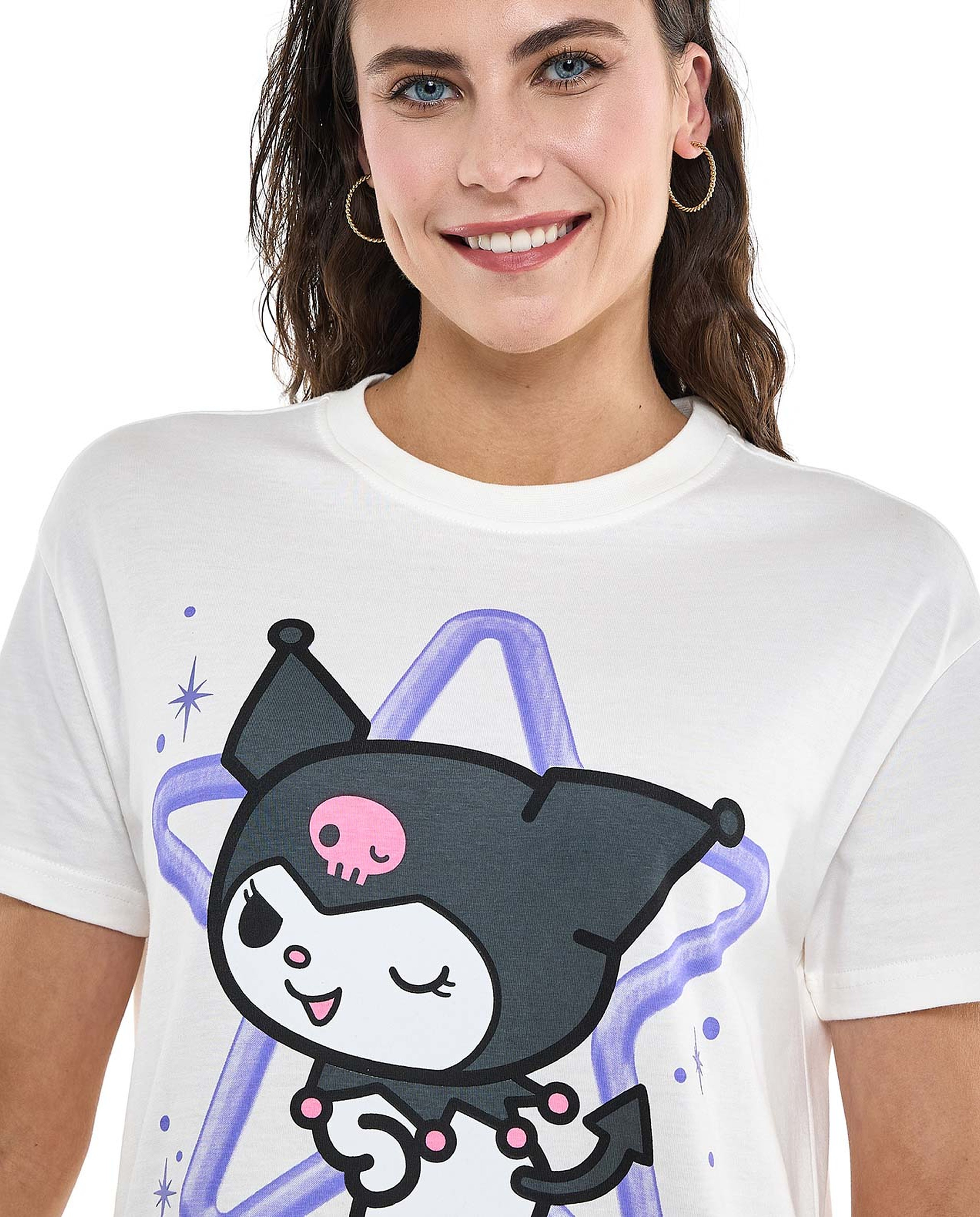 Kuromi Printed T-Shirt with Crew Neck and Short Sleeves