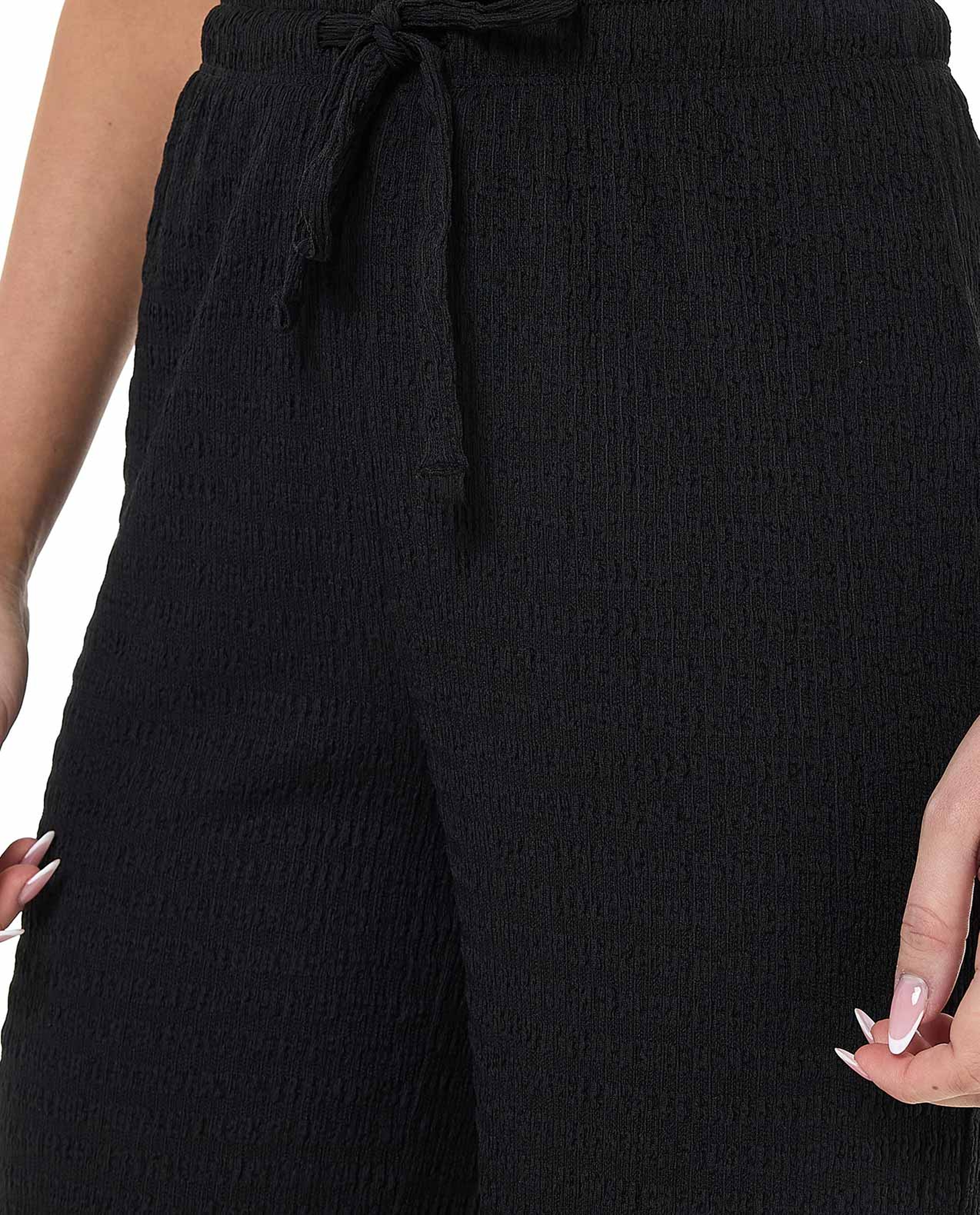 Textured Pants with Drawstring Waist