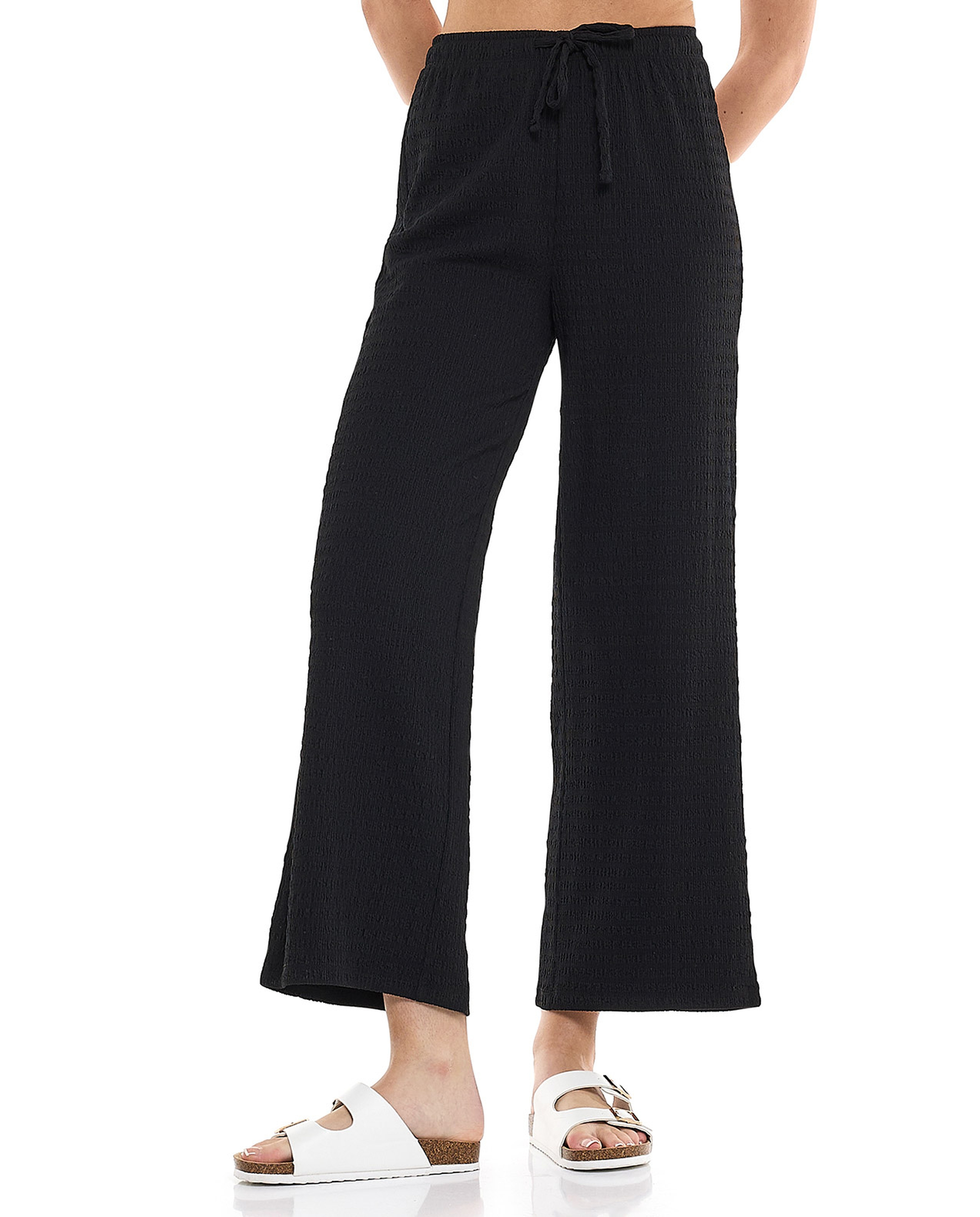 Textured Pants with Drawstring Waist