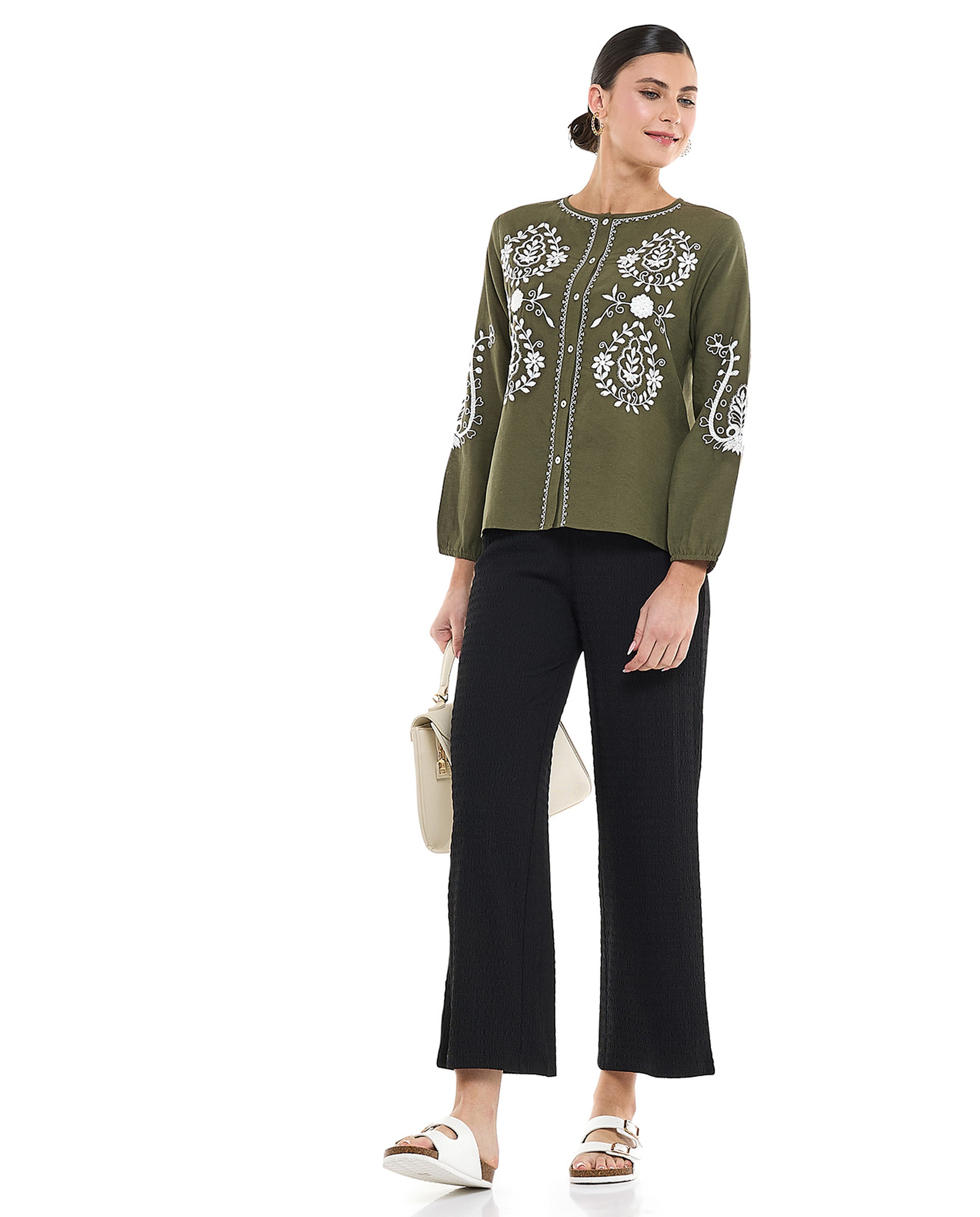 Textured Pants with Drawstring Waist