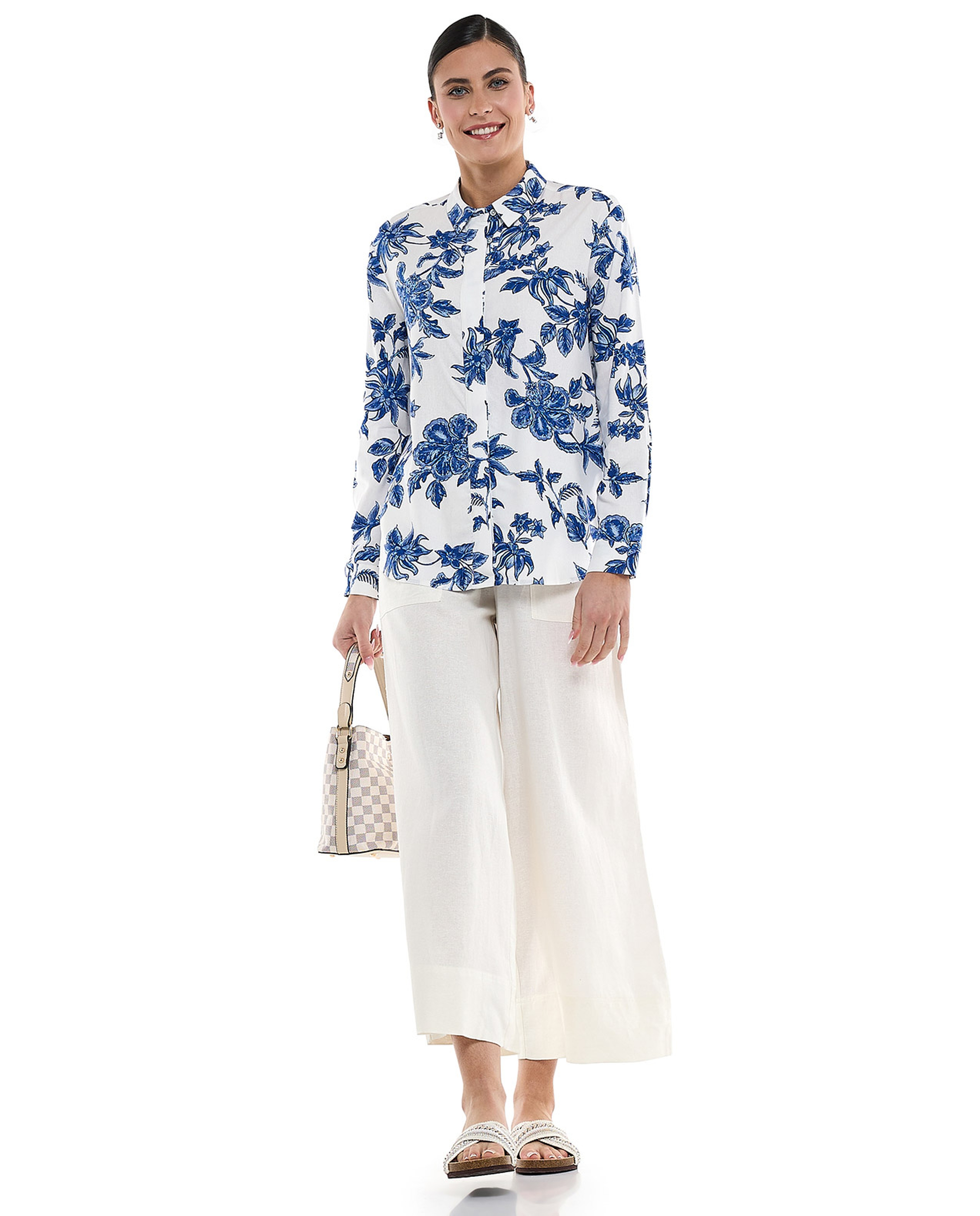 Floral Printed Shirt with Classic Collar and Long Sleeves