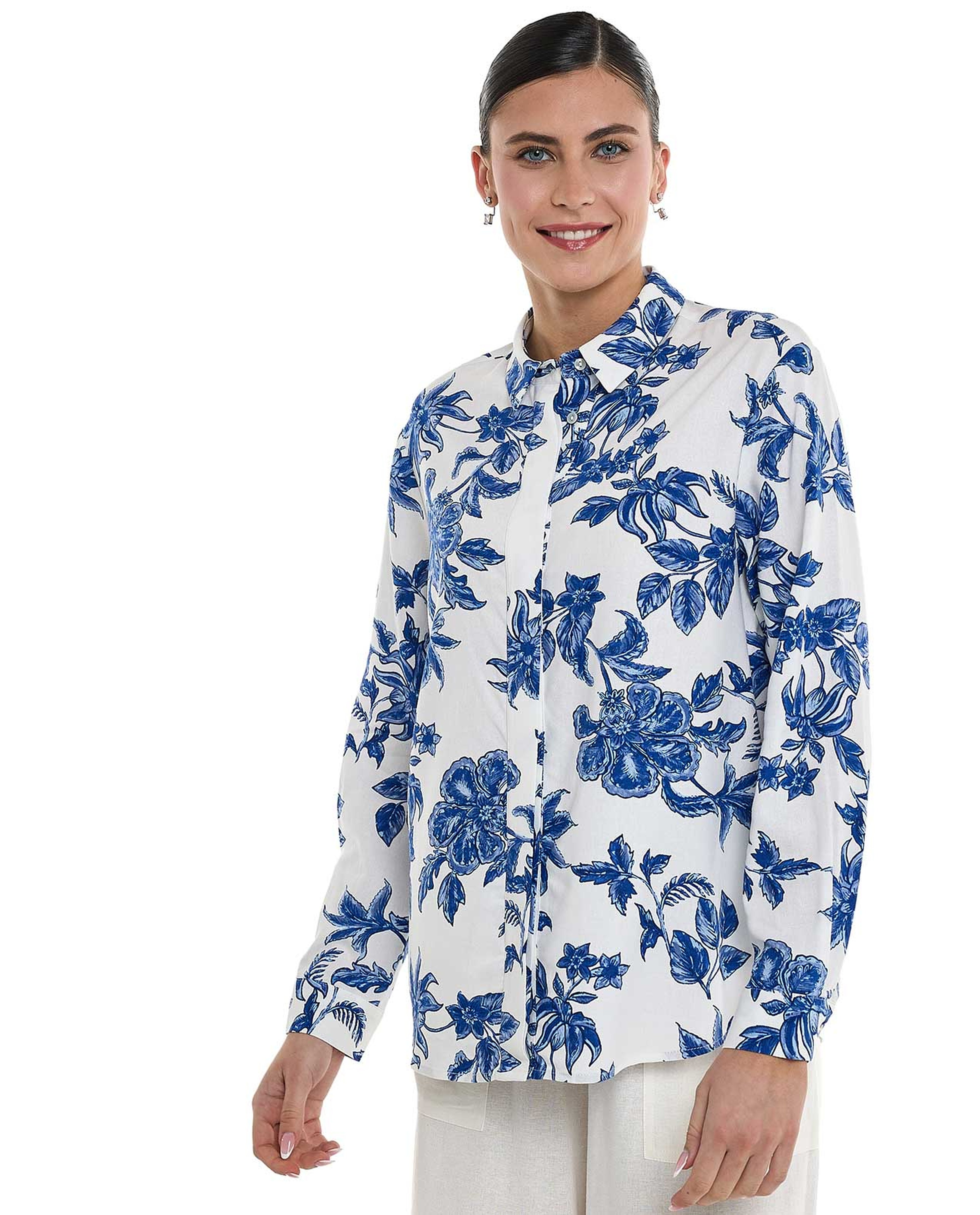 Floral Printed Shirt with Classic Collar and Long Sleeves