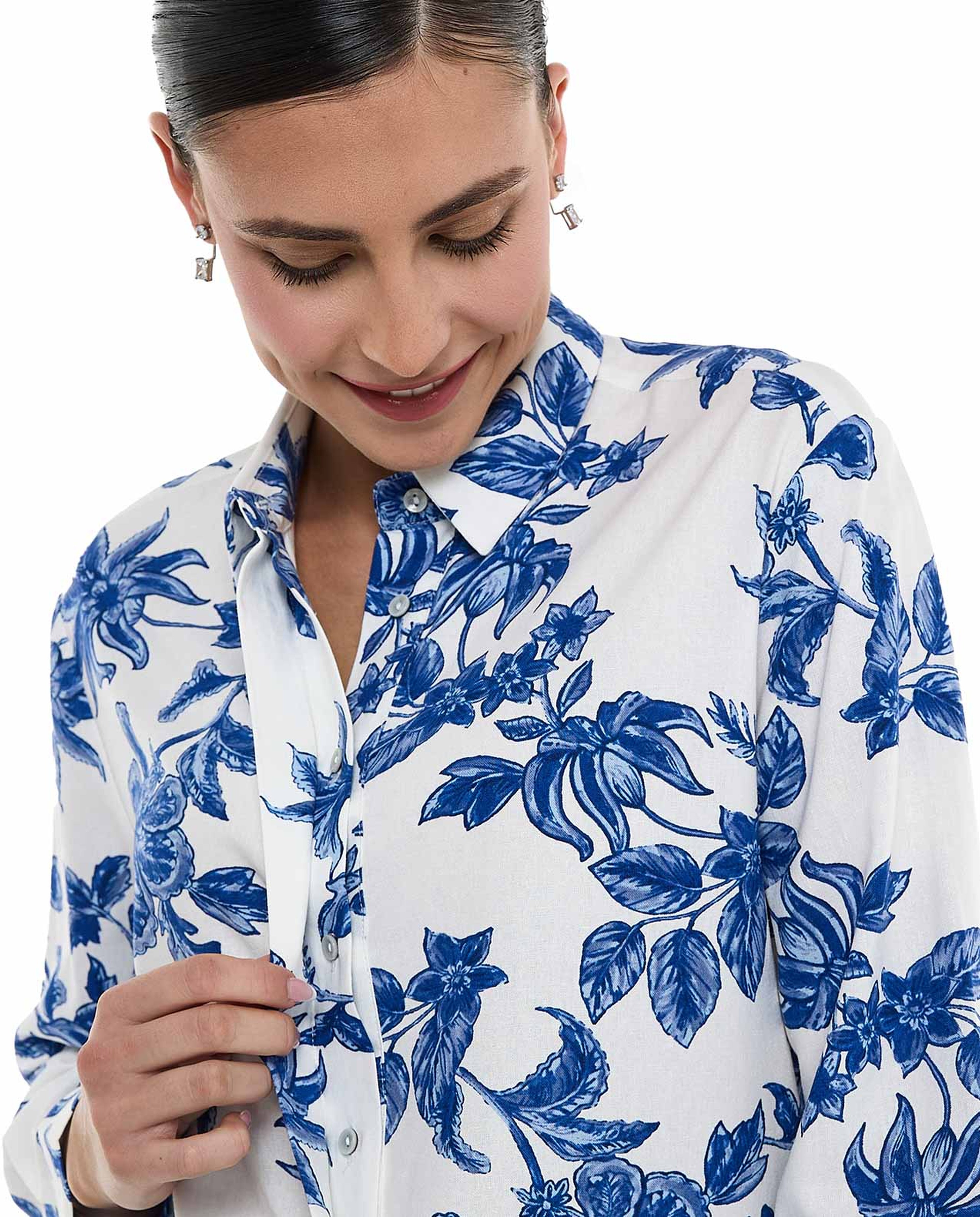 Floral Printed Shirt with Classic Collar and Long Sleeves