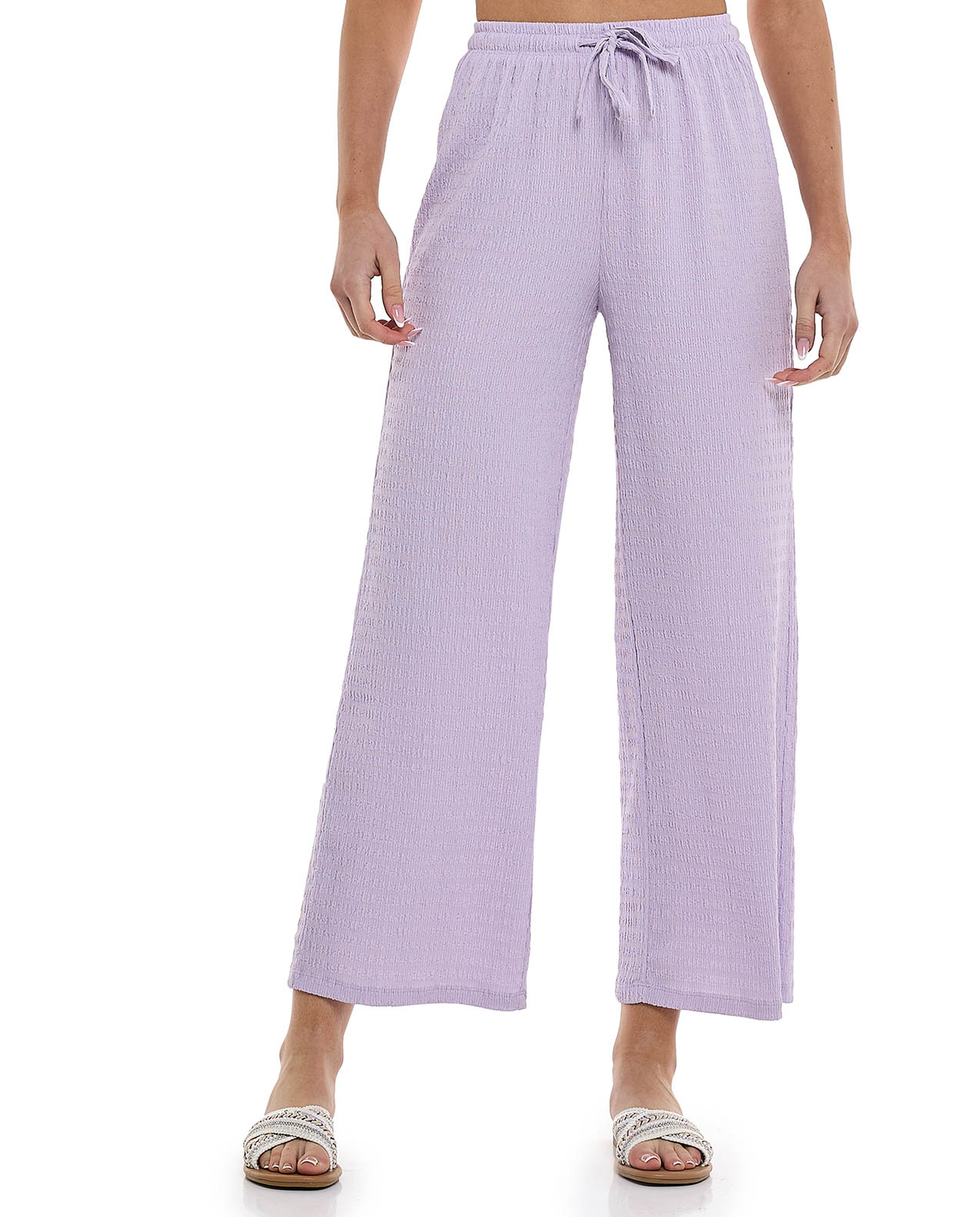 Textured Pants with Drawstring Waist