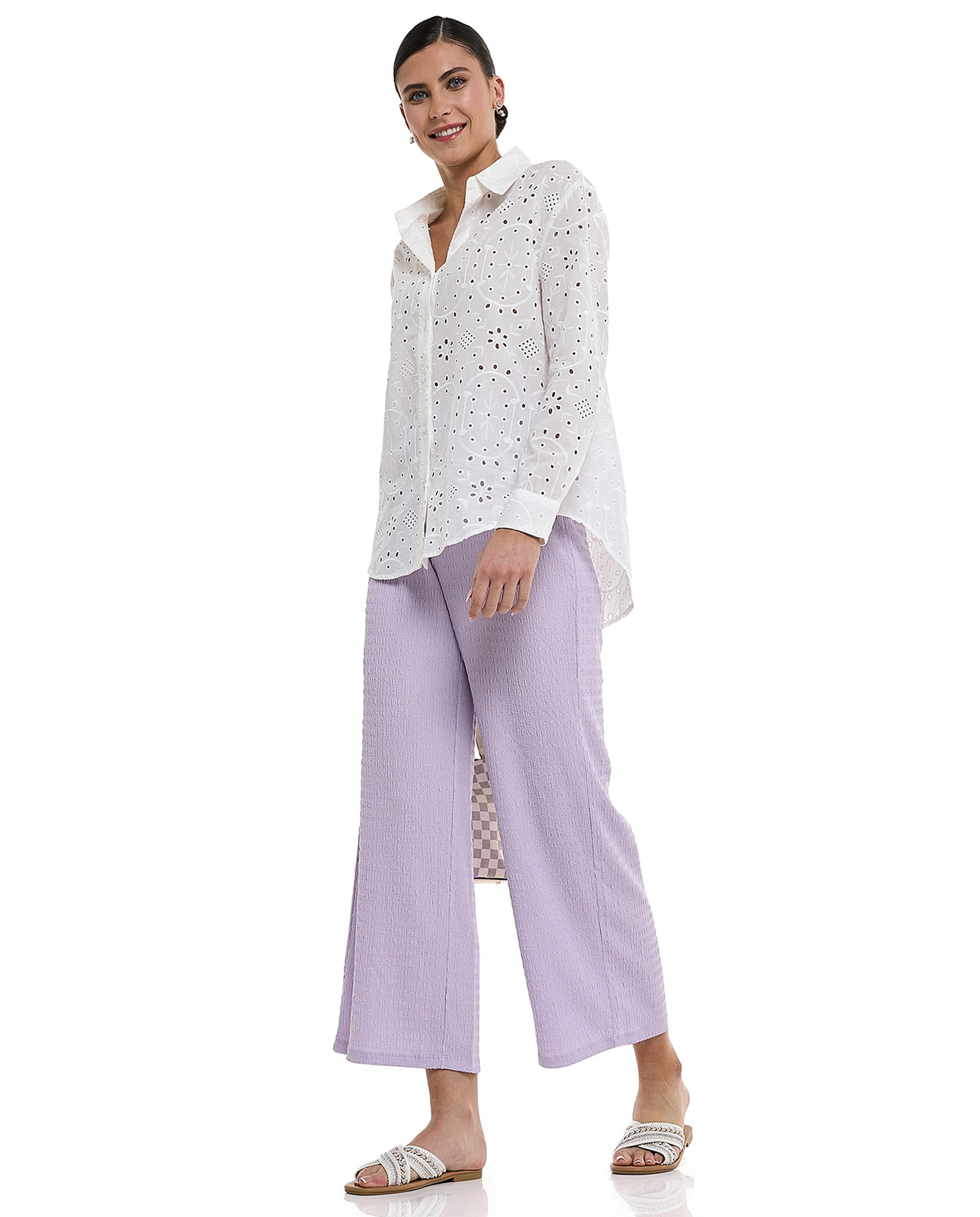 Textured Pants with Drawstring Waist