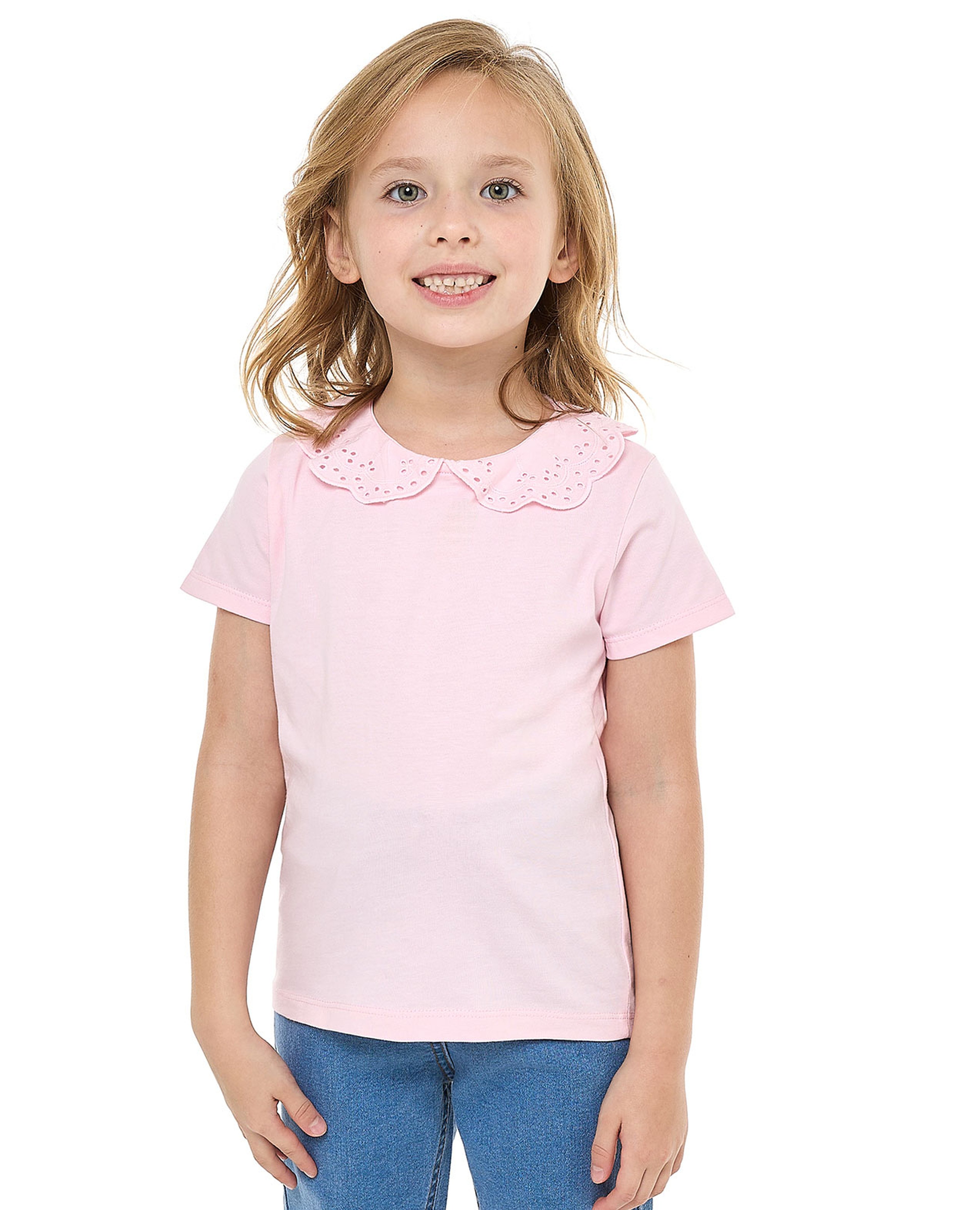 توب سادة بياقة بيبي وأكمام قصيرة