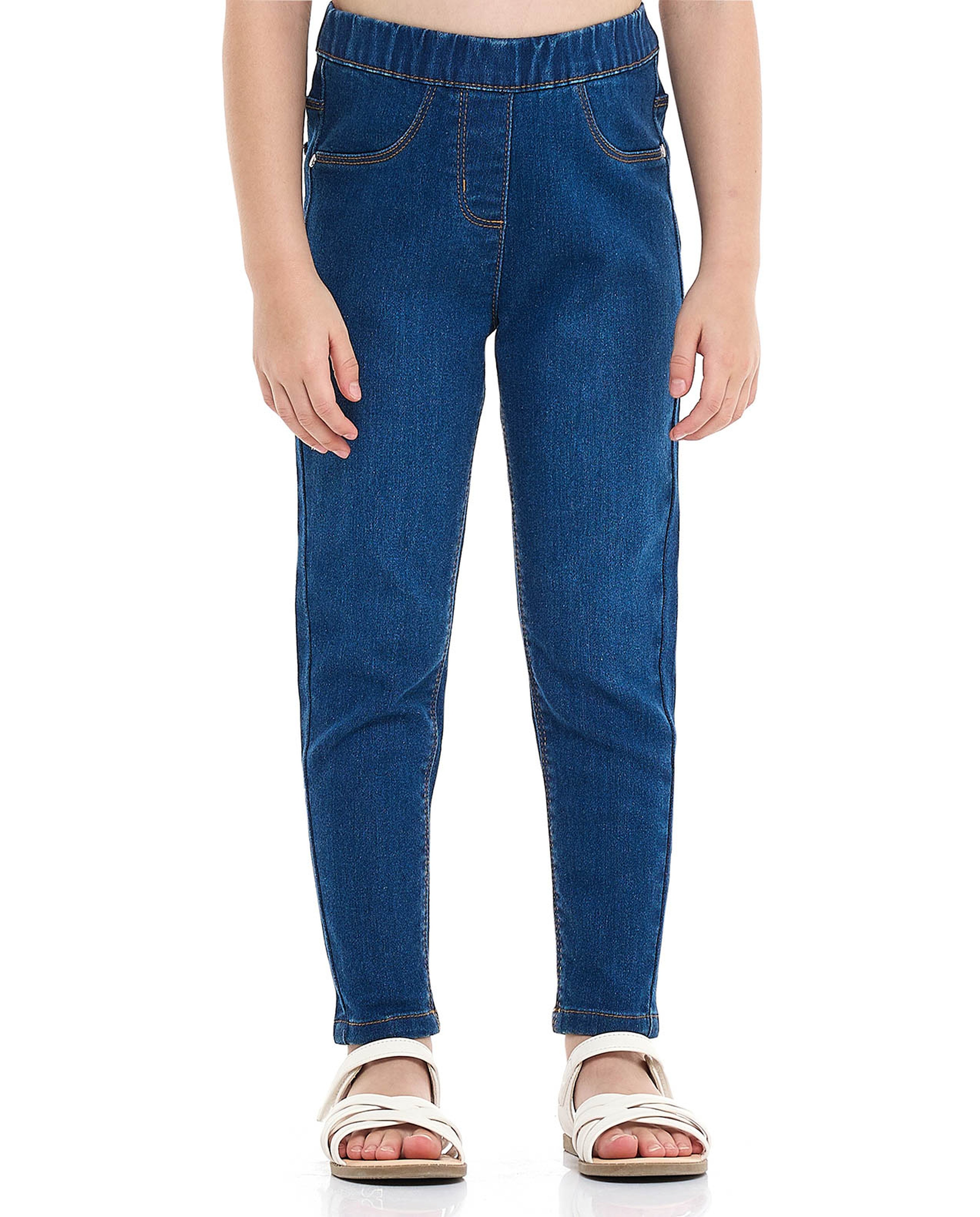 Washed Skinny Fit Jeggings with Elastic Waist