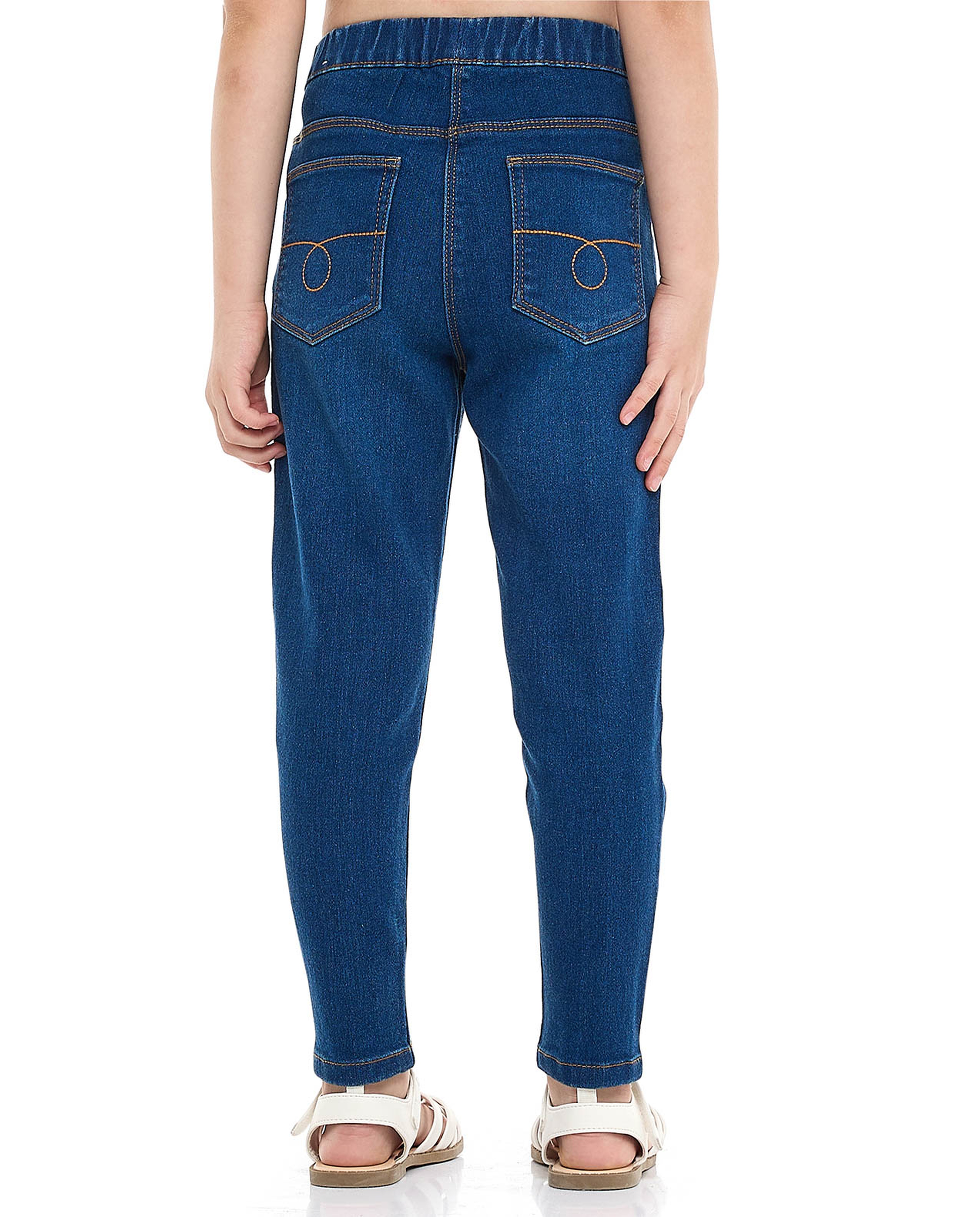 Washed Skinny Fit Jeggings with Elastic Waist