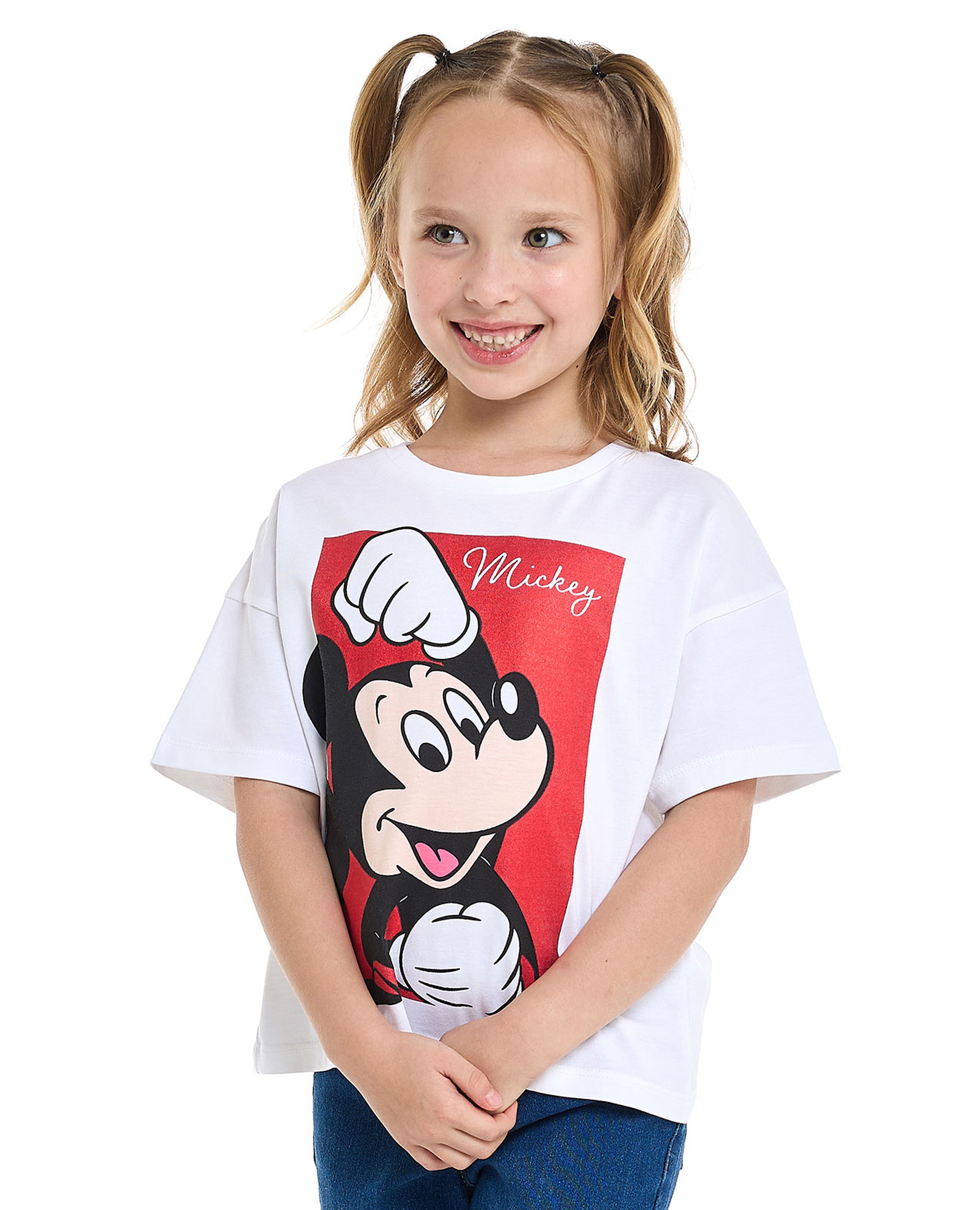 Mickey Mouse Printed T-Shirt with Crew Neck and Short Sleeves