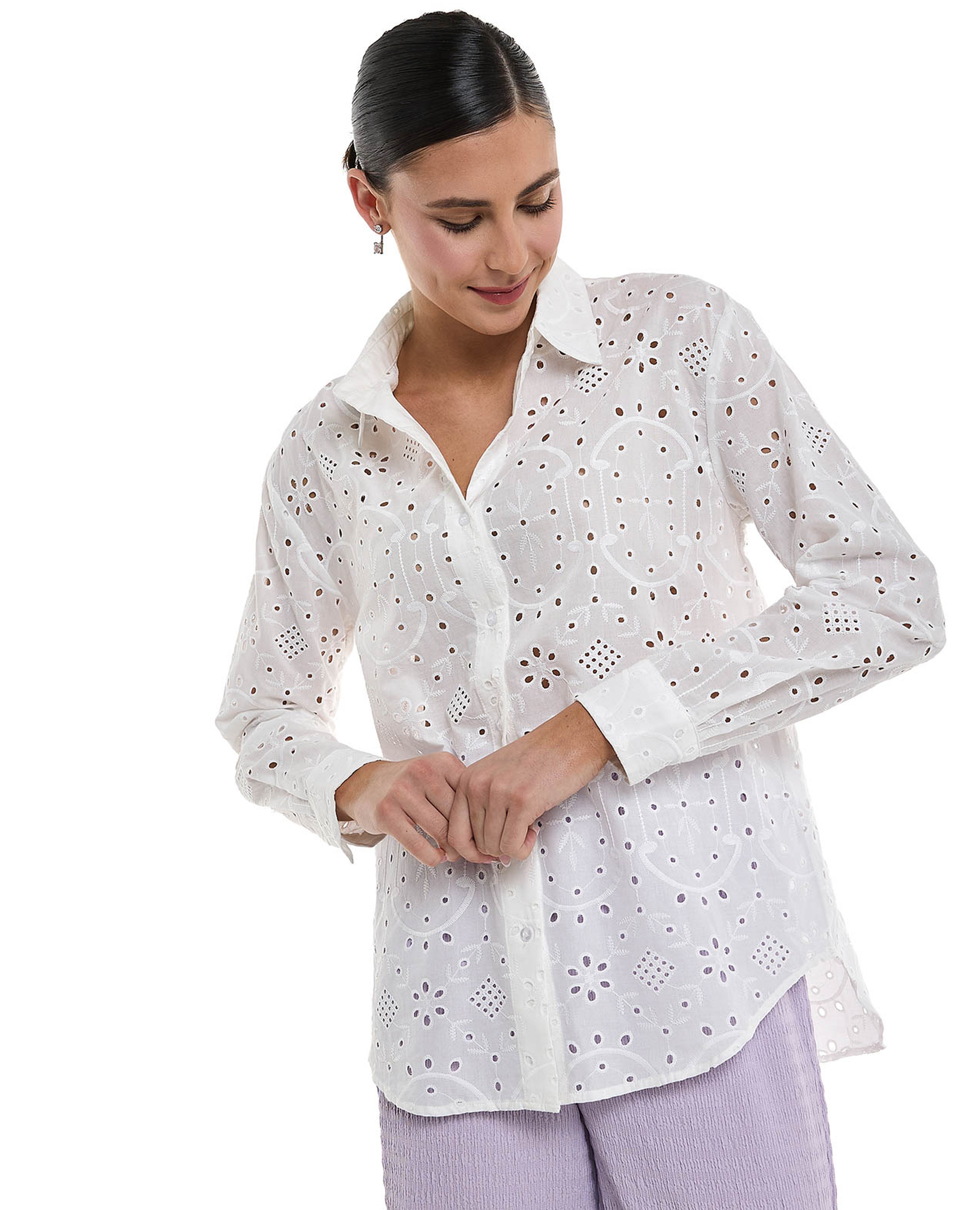 قميص شيفلي بياقة كلاسيكية وأكمام طويلة