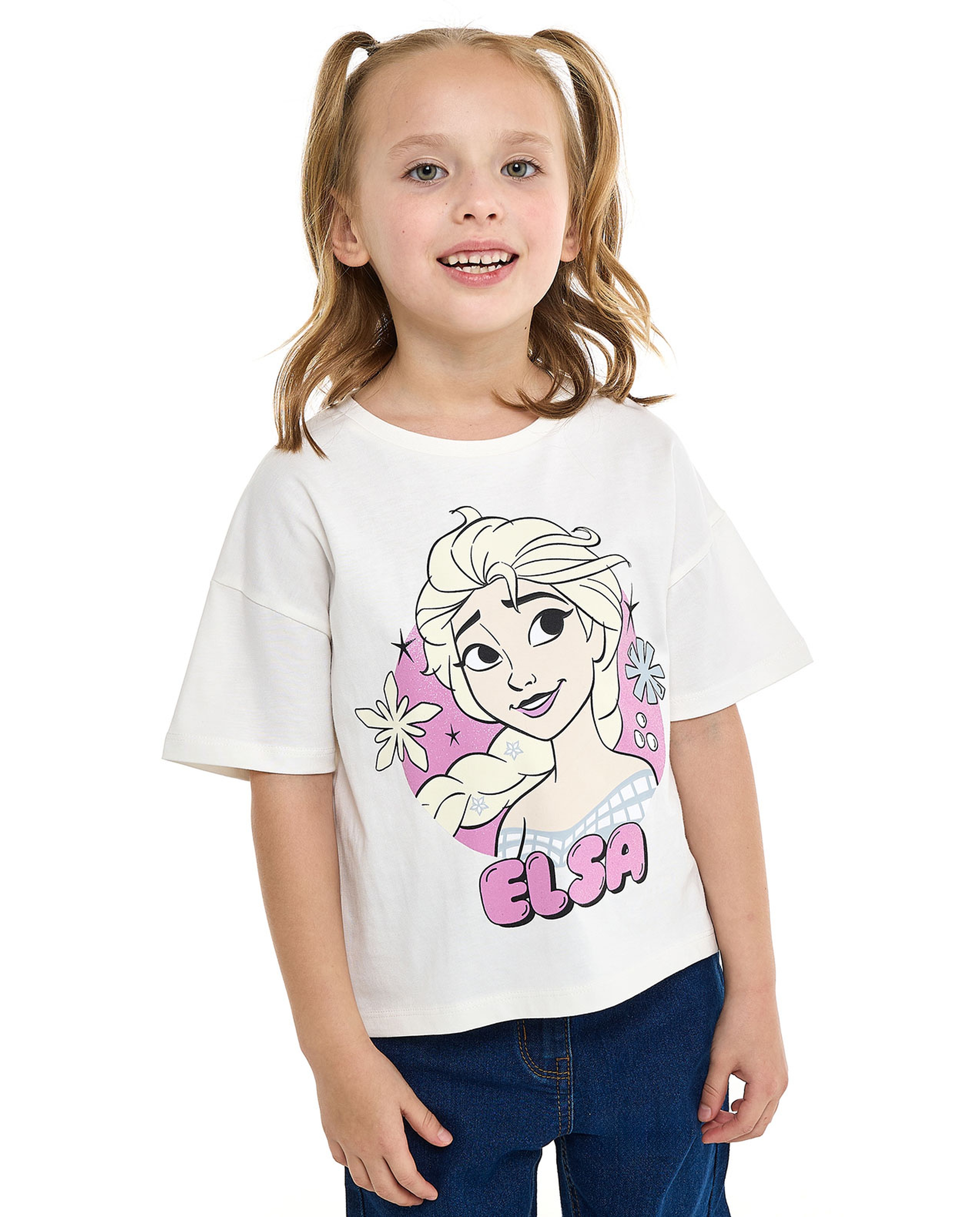 Elsa Printed T-Shirt with Crew Neck and Short Sleeves