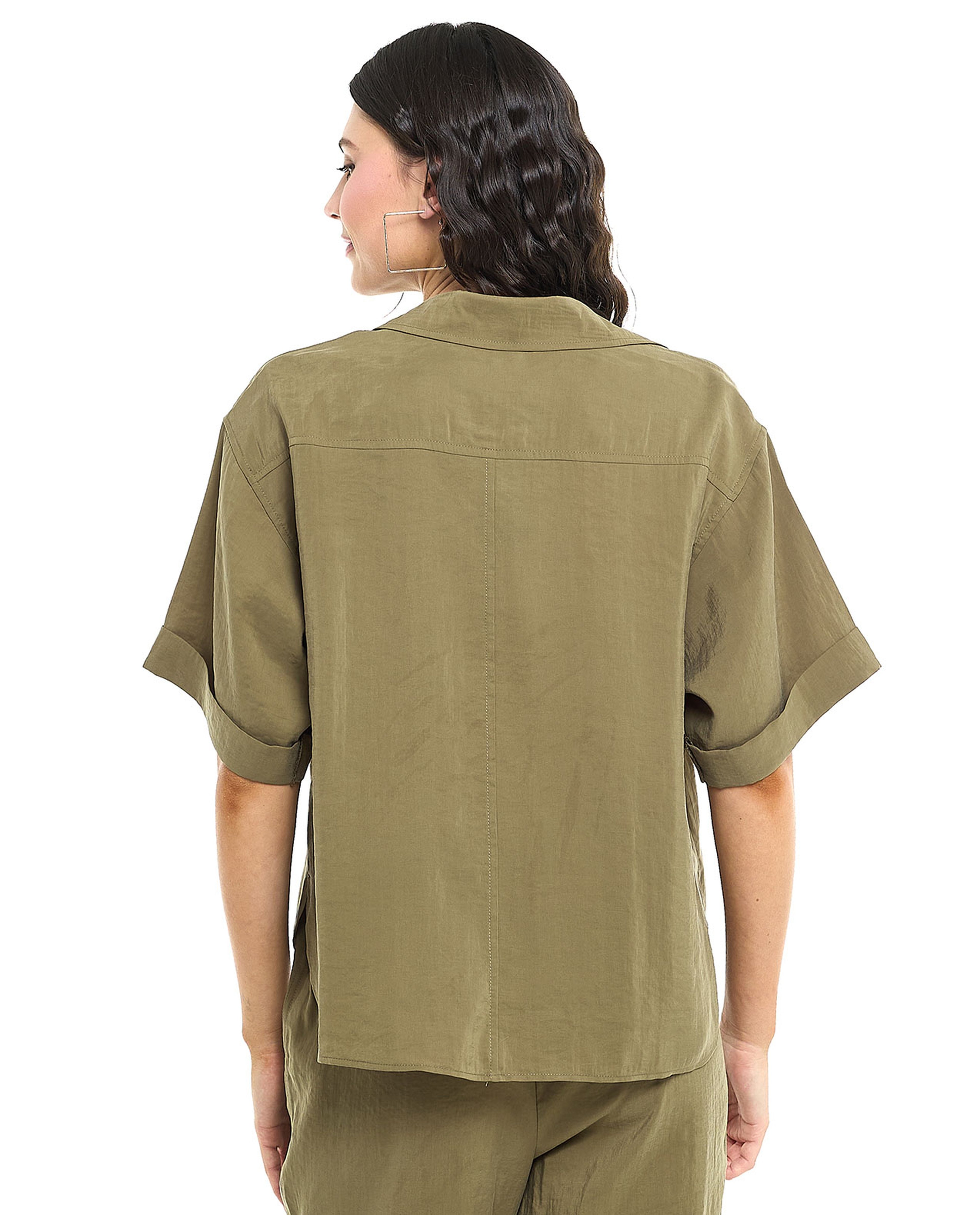 Pocket Detail Shirt with Classic Collar and Short Sleeves