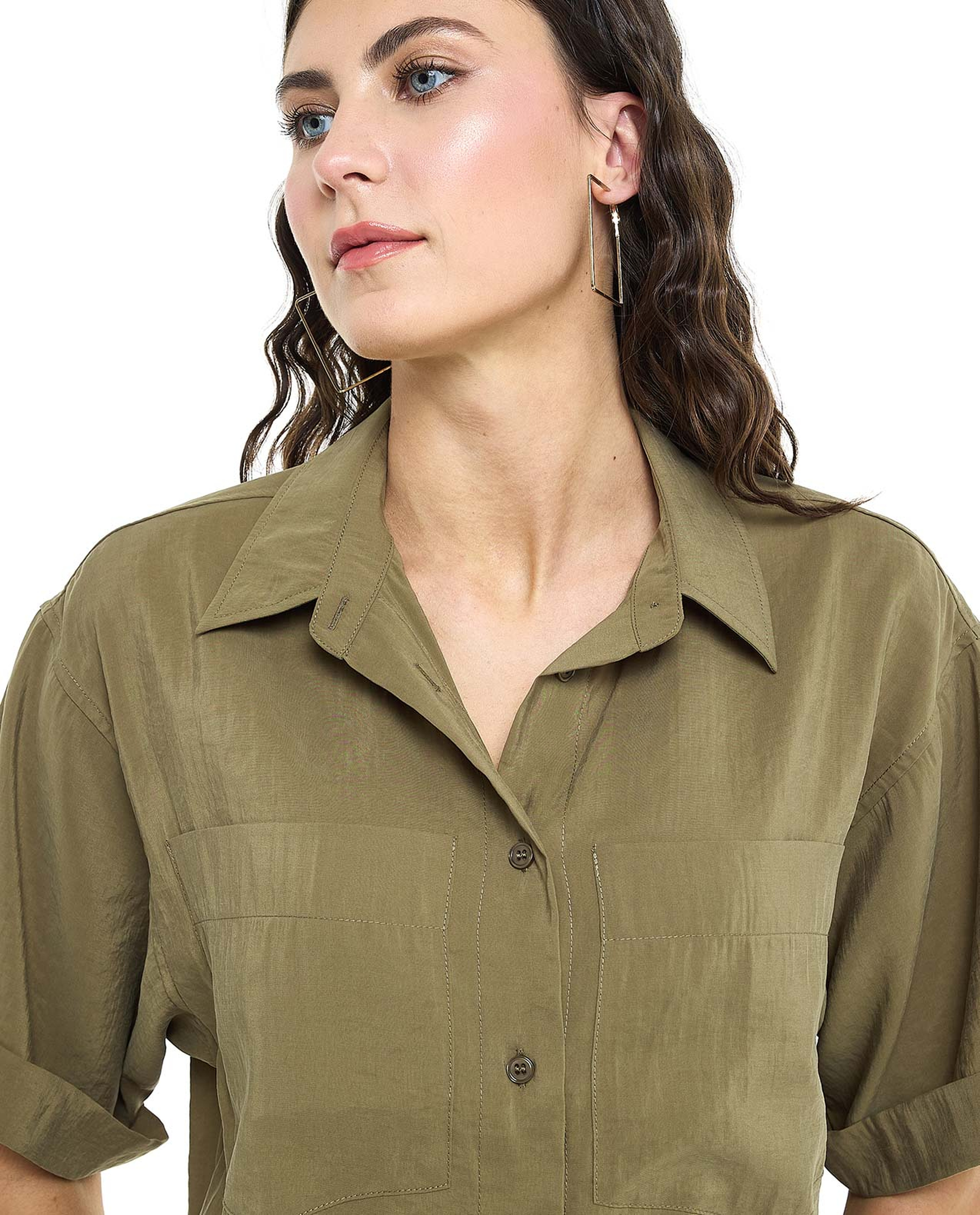 Pocket Detail Shirt with Classic Collar and Short Sleeves