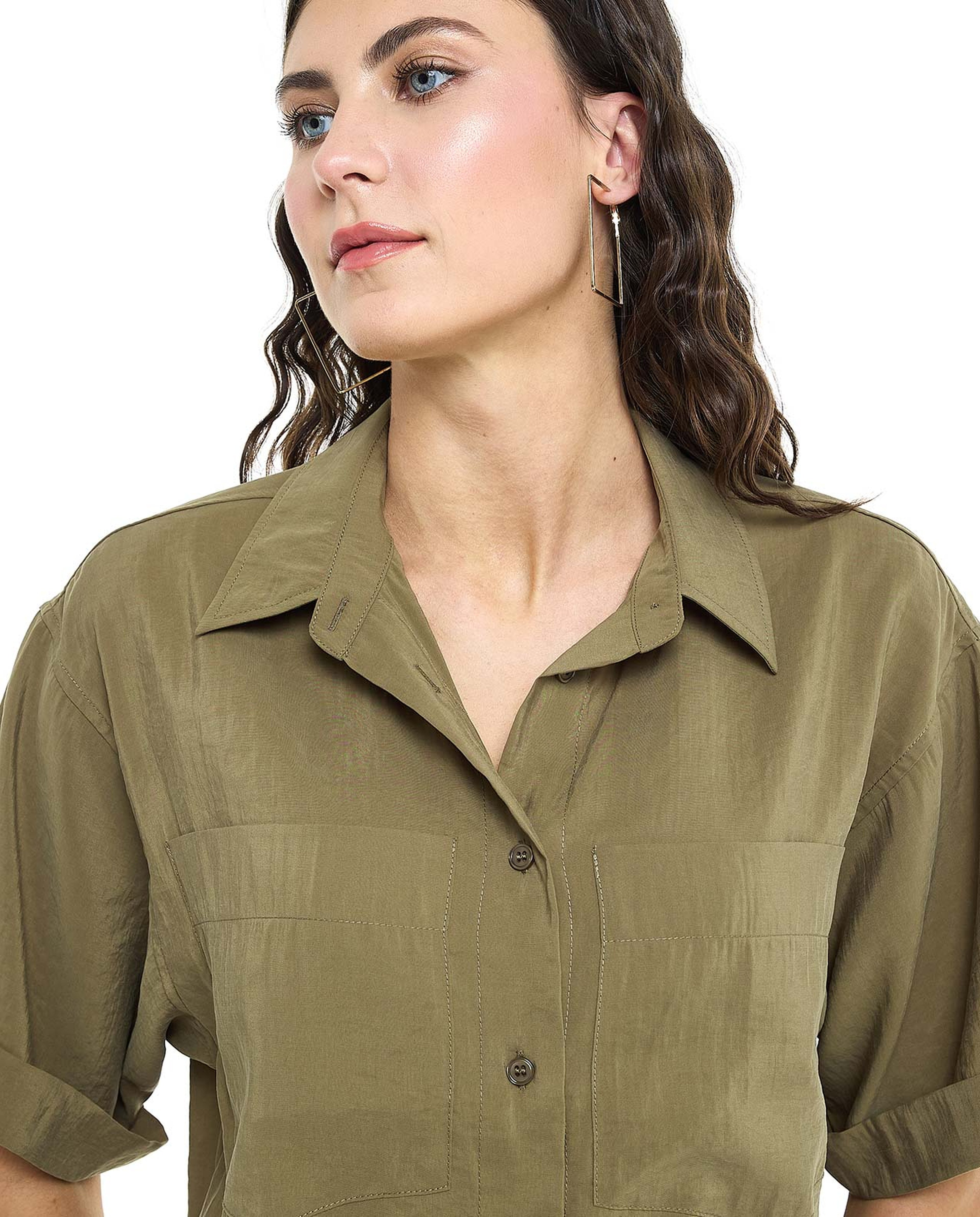 Pocket Detail Shirt with Classic Collar and Short Sleeves