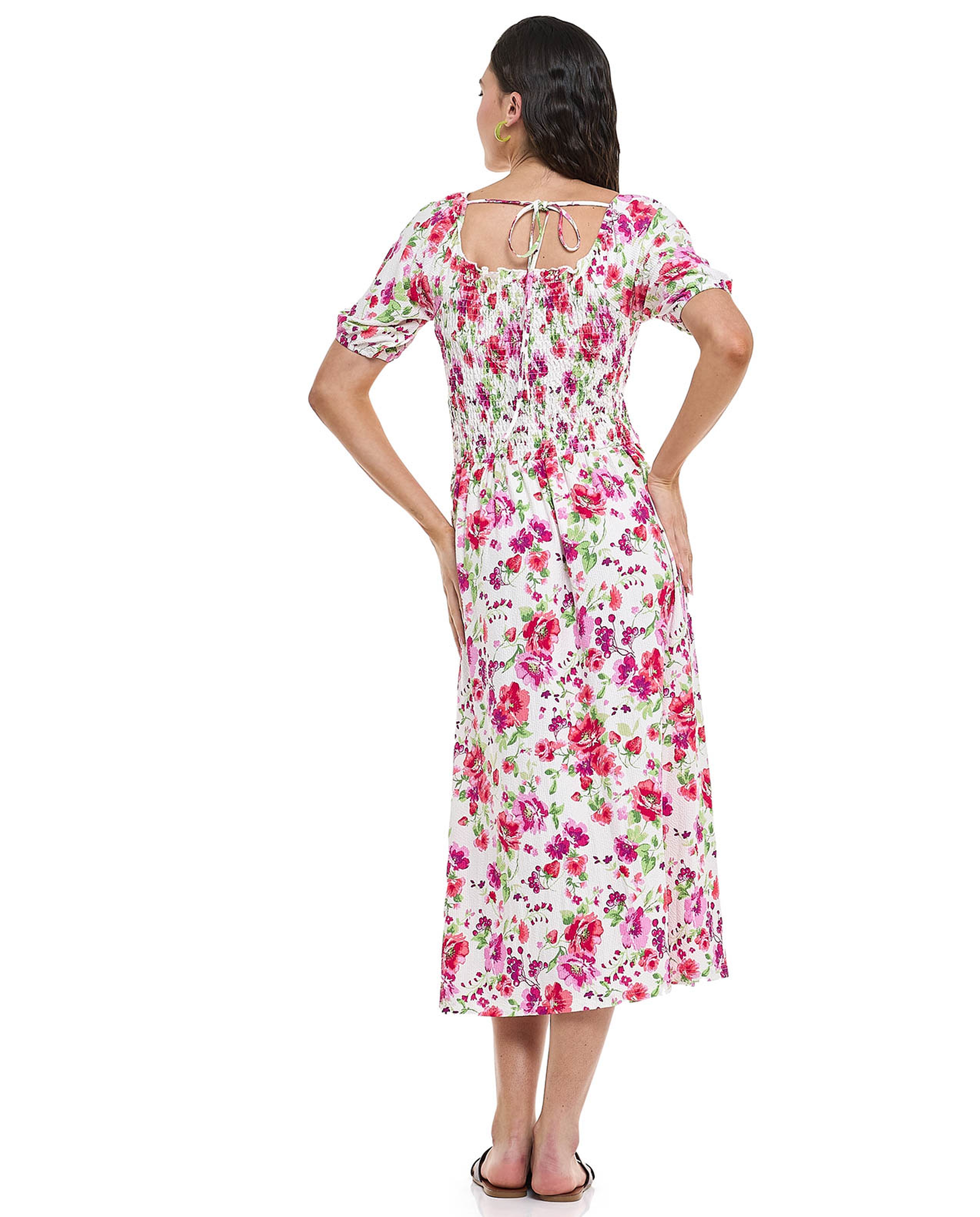 Floral Printed Midi Dress with Square Neck and Puff Sleeves